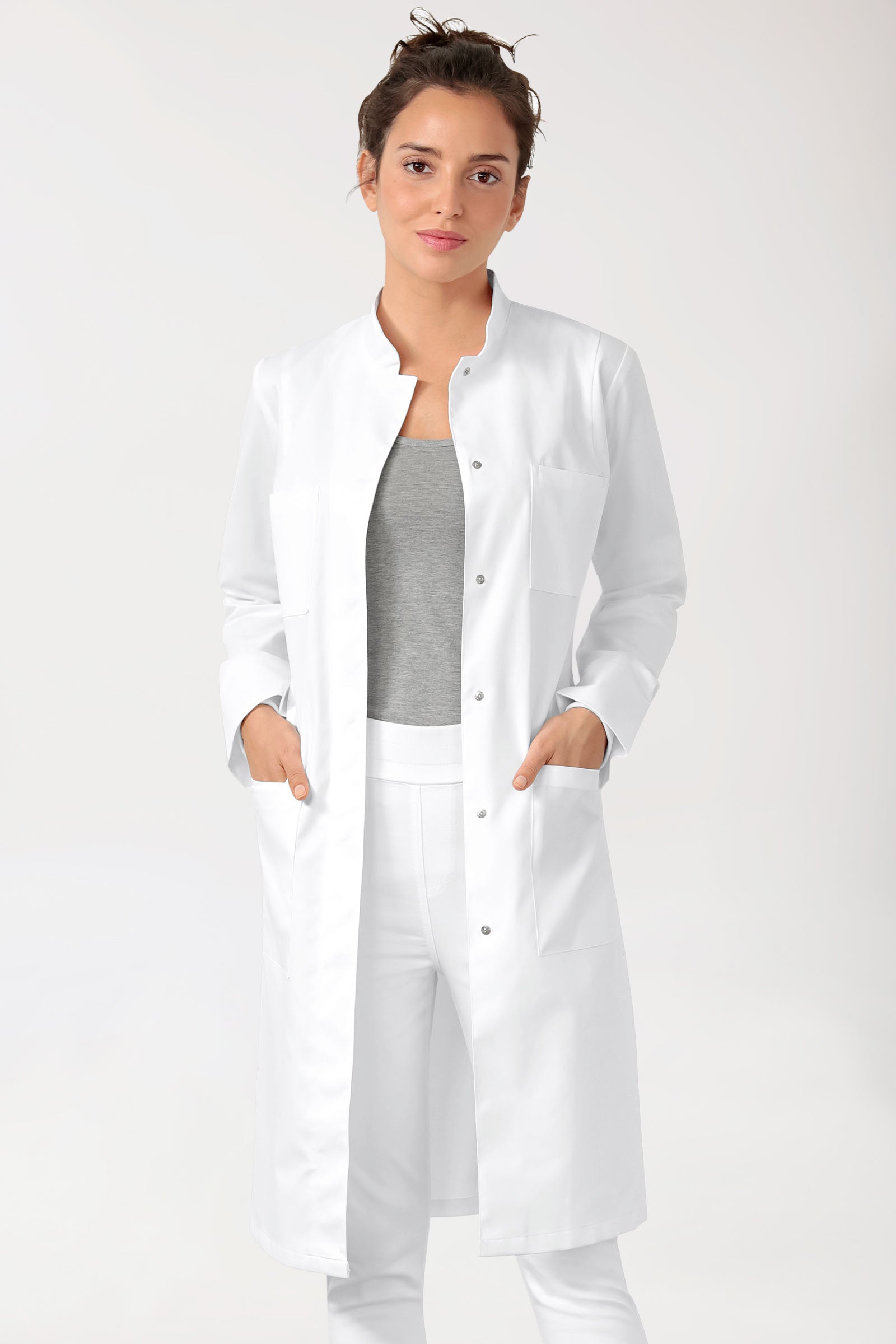 Blouse blanche Femme - Col officier - Patte de boutons-pression - blanc