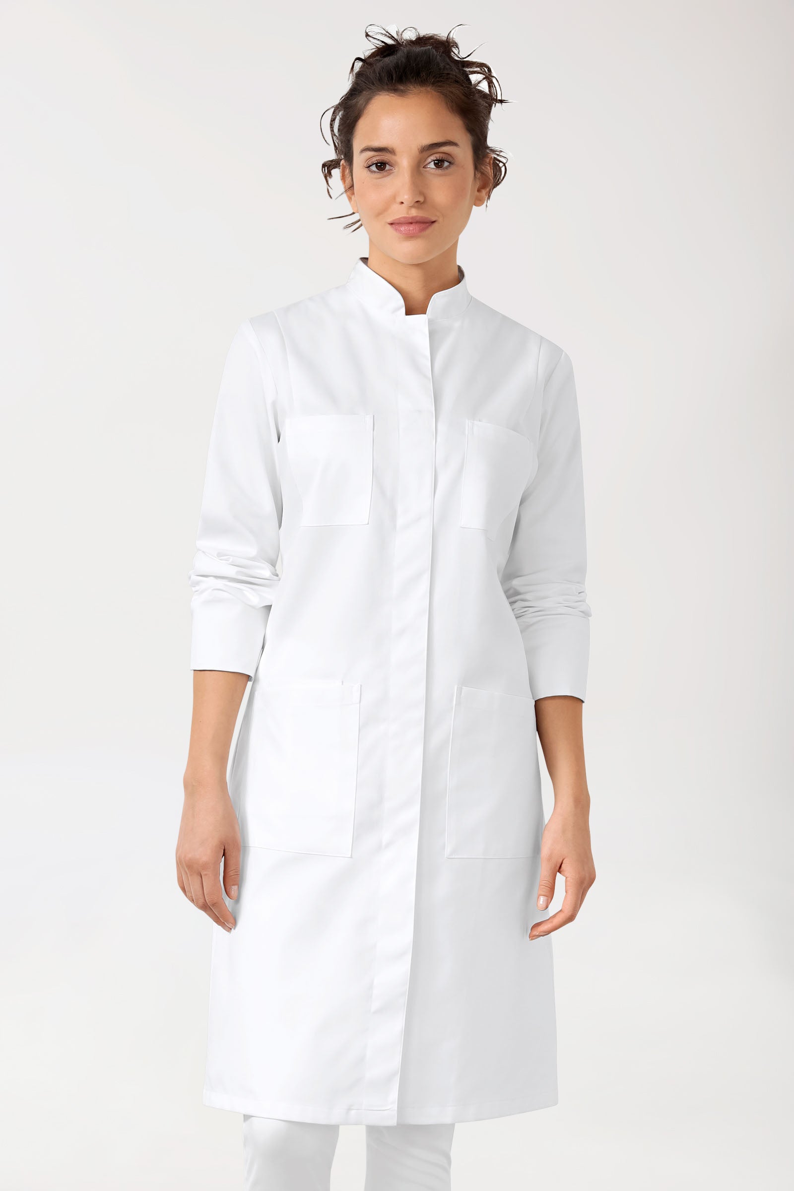 Blouse blanche Femme - Col officier - Patte de boutons-pression - blanc