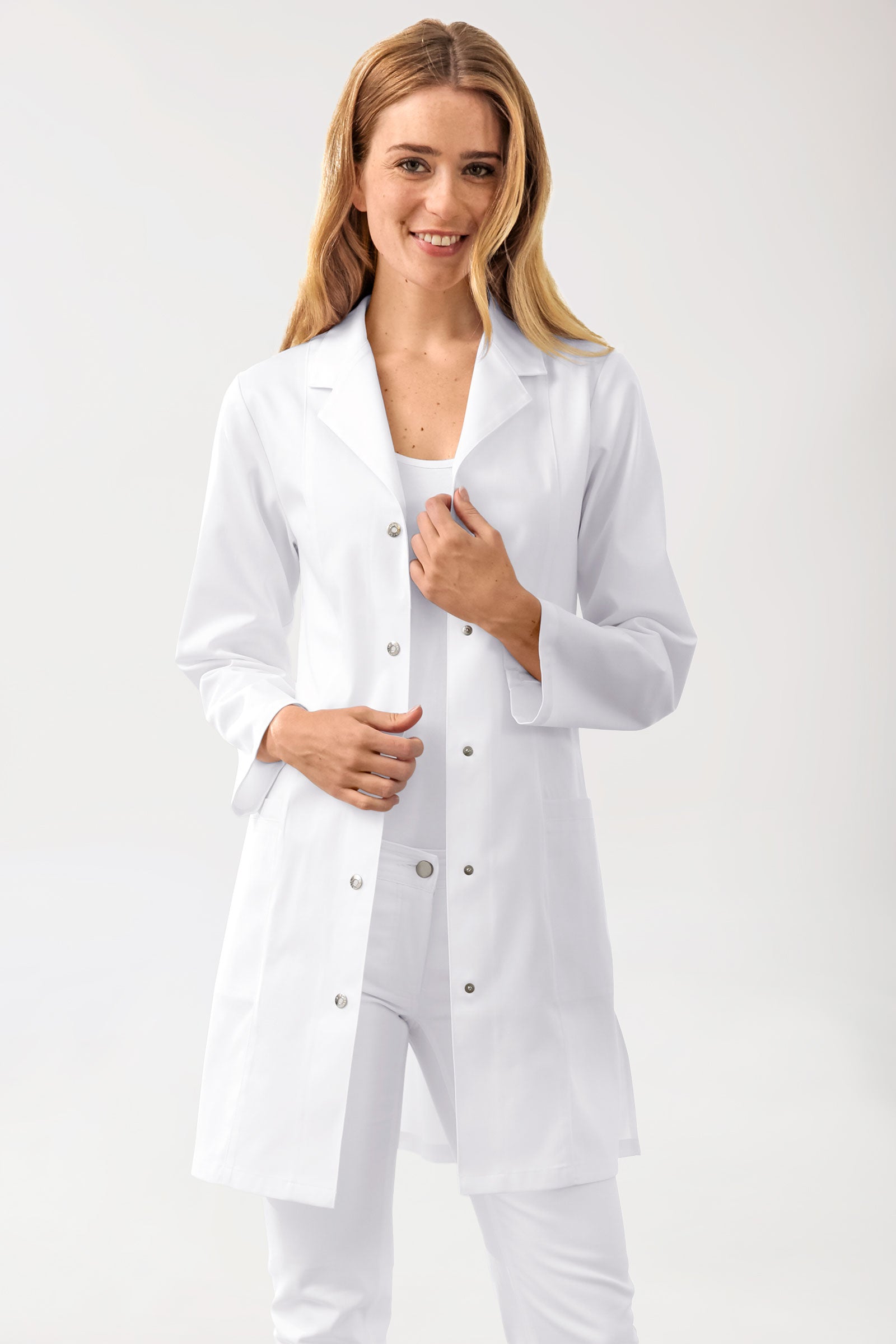 Blouse mi-longue Femme - Col tailleur blanc, Vue de face