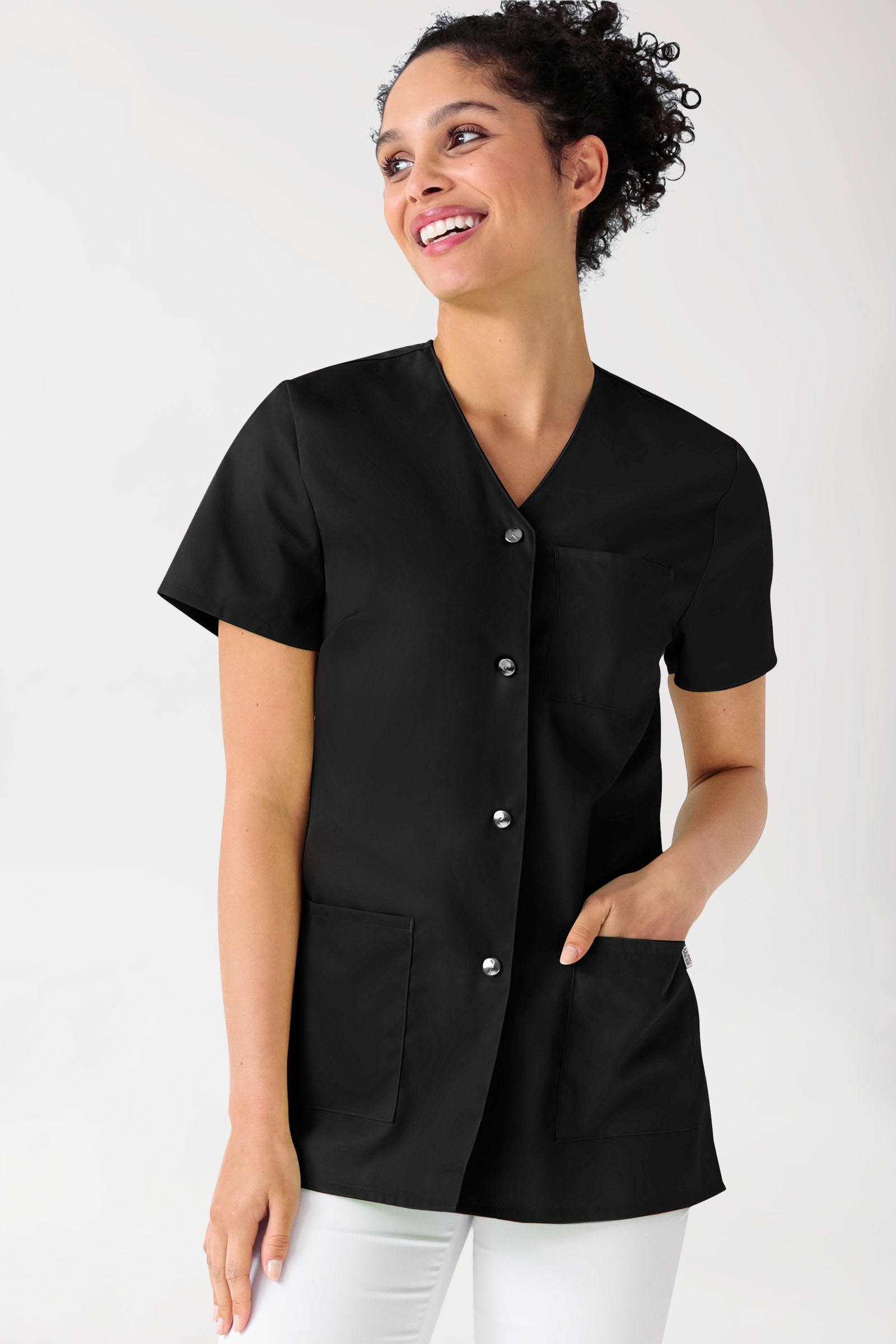 Blouse Beauté Femme - Boutonnée noir, Vue de face