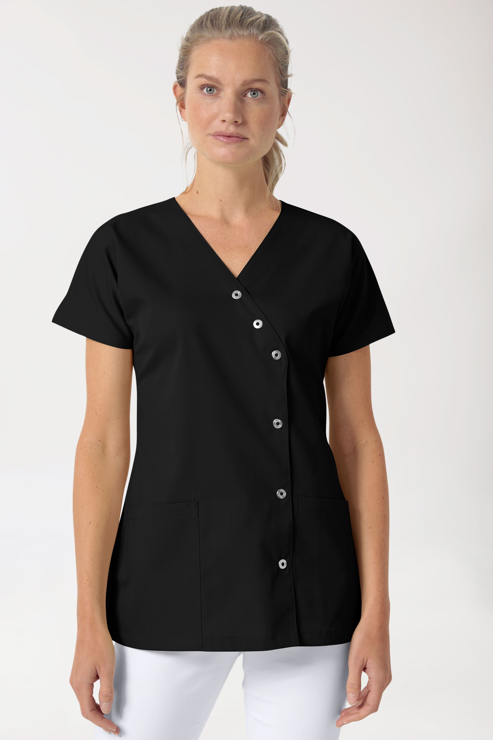 Blouse Beauté Femme - Patte pressions asymétrique noir
