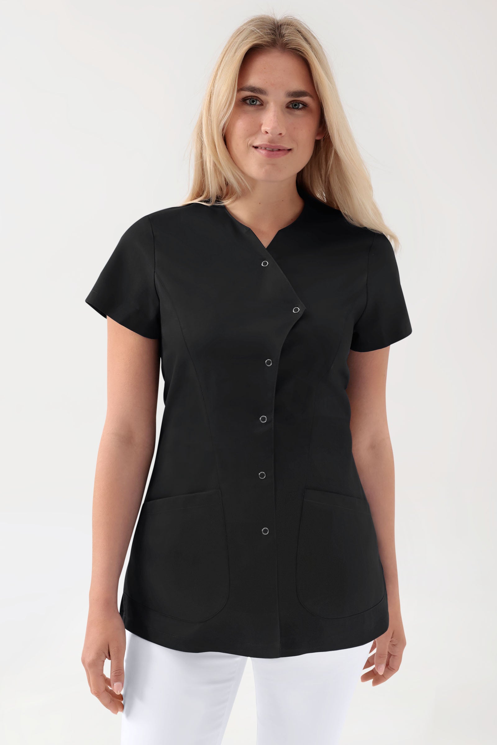 GREEN Blouse Stretch Femme - patte de boutonnage asymétrique noir