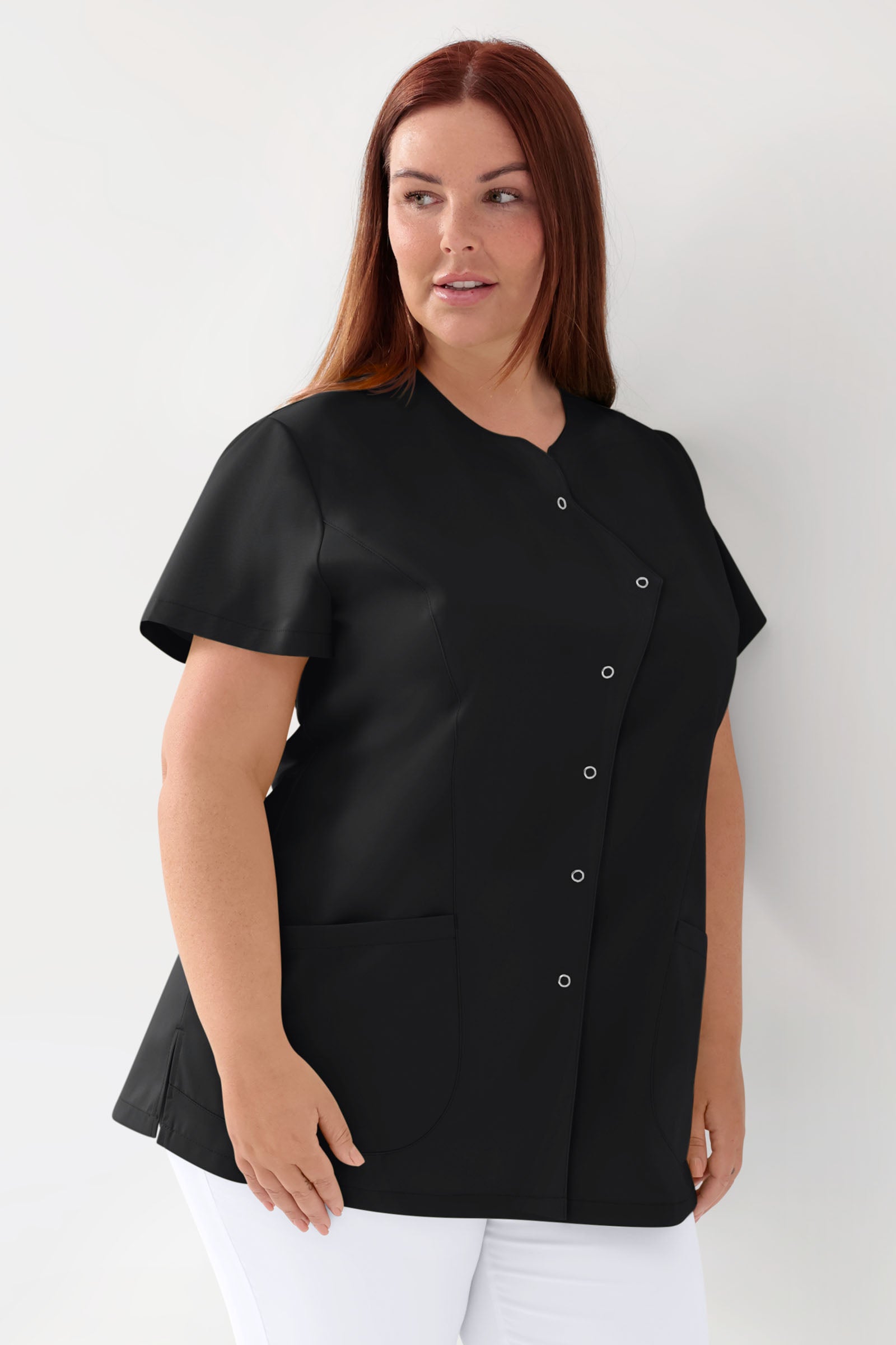 GREEN Blouse Stretch Femme - patte de boutonnage asymétrique noir