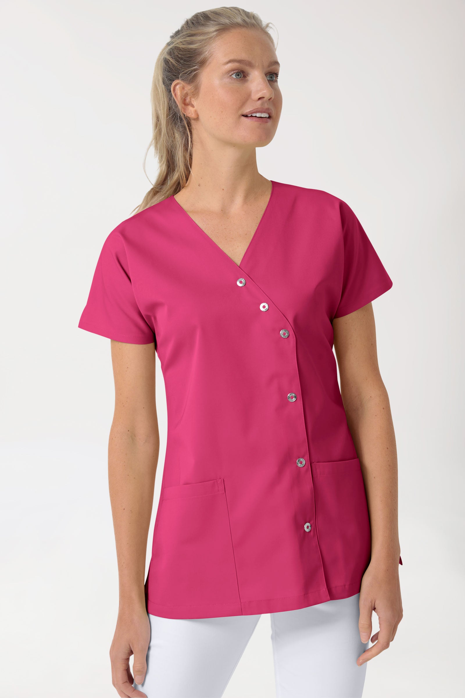Blouse Beauté Femme - Patte pressions asymétrique pink