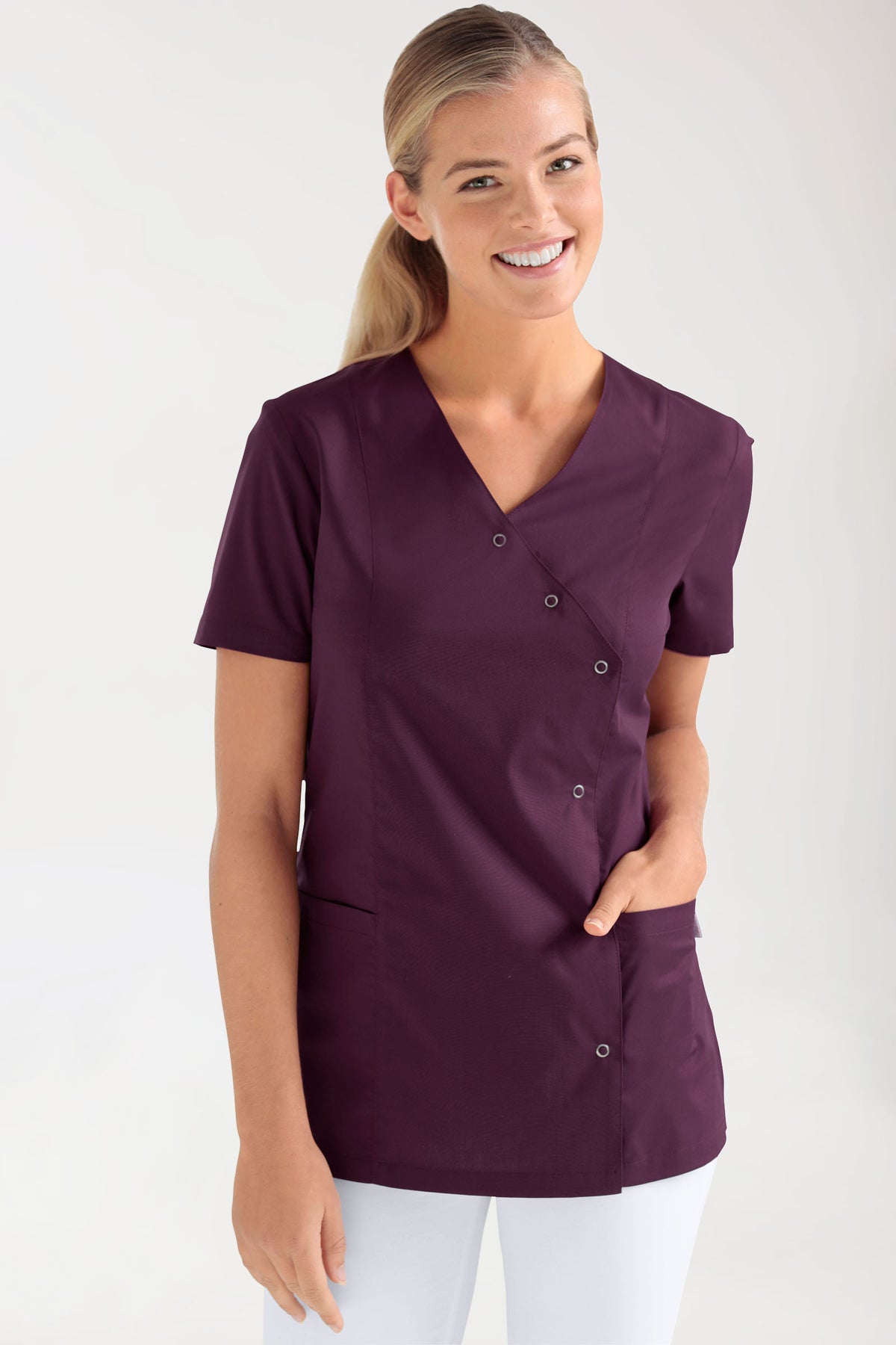 Blouse Stretch Femme - boutonnée prune, Vue de face