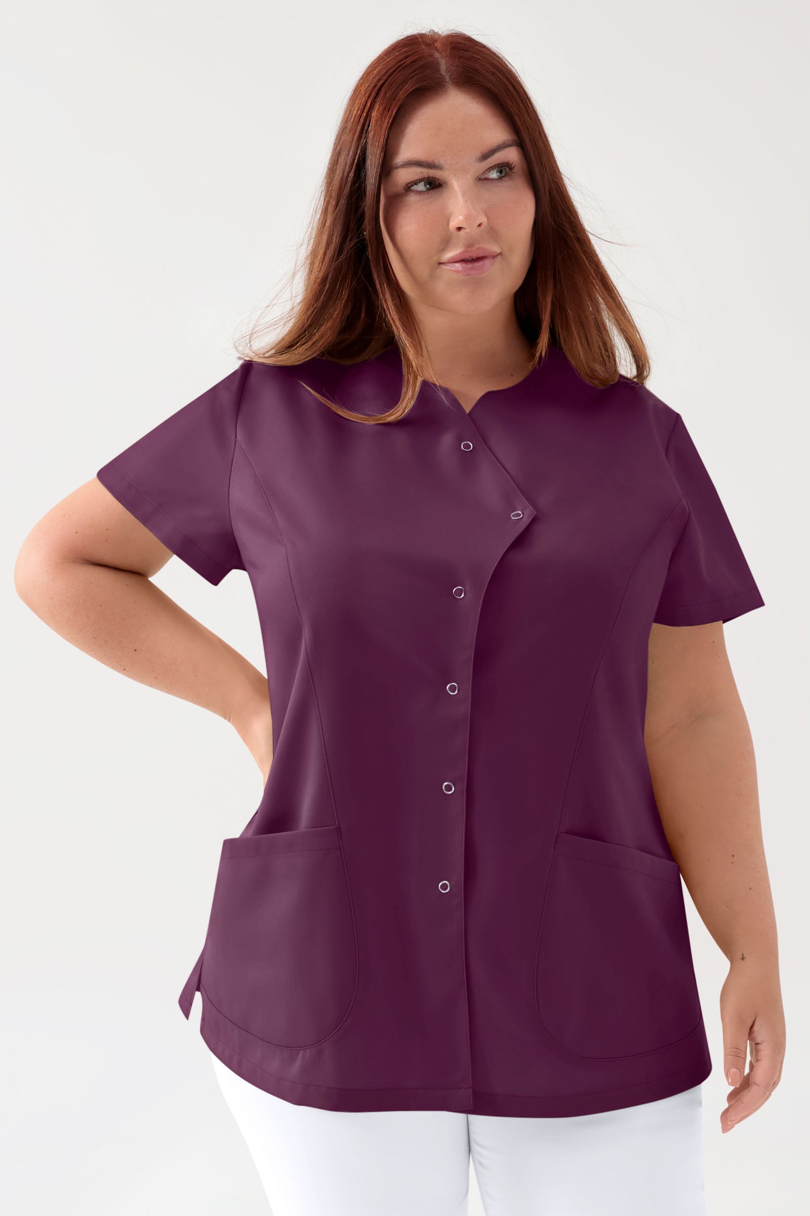 GREEN Blouse Stretch Femme - patte de boutonnage asymétrique prune