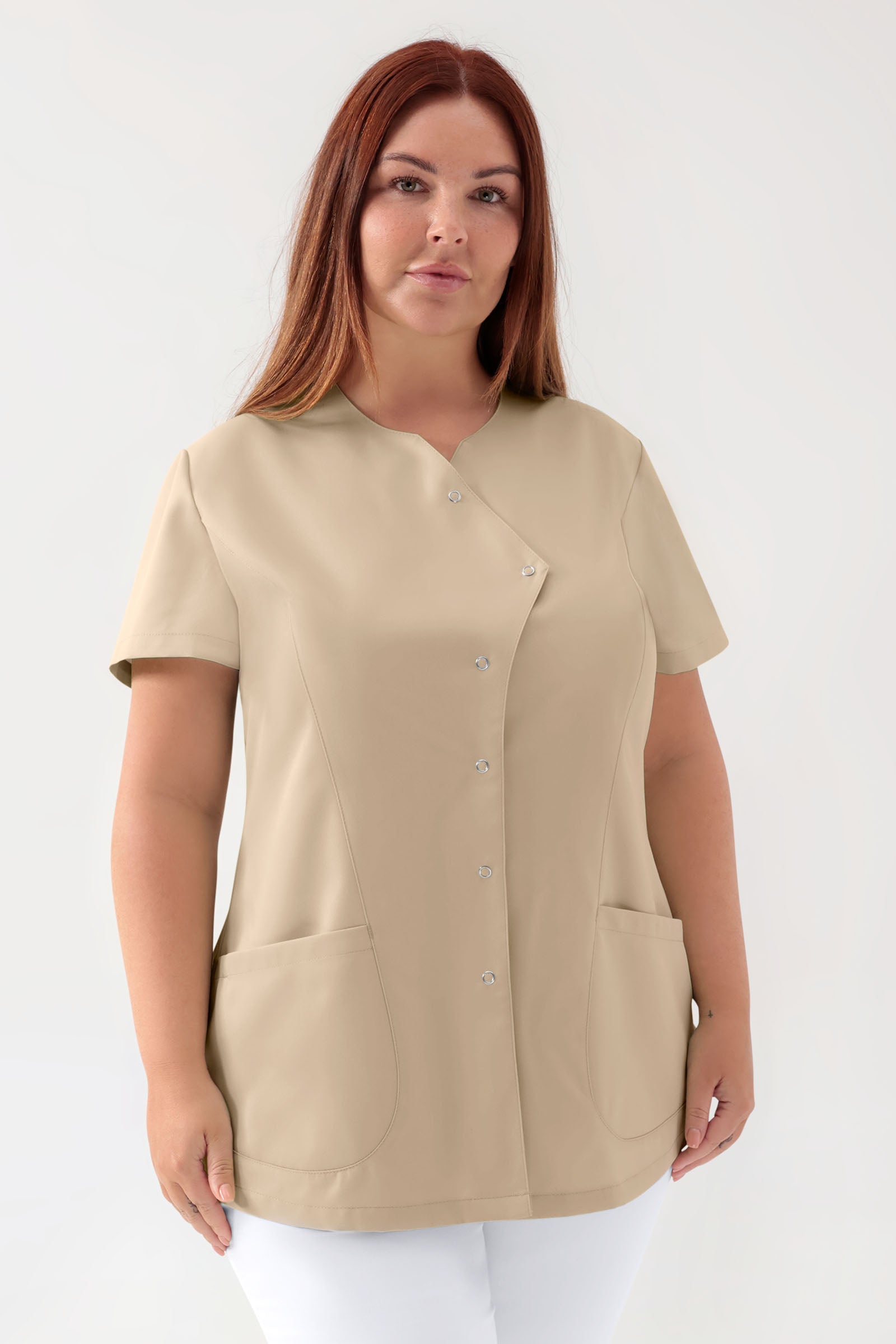 GREEN Blouse Stretch Femme - patte de boutonnage asymétrique sable