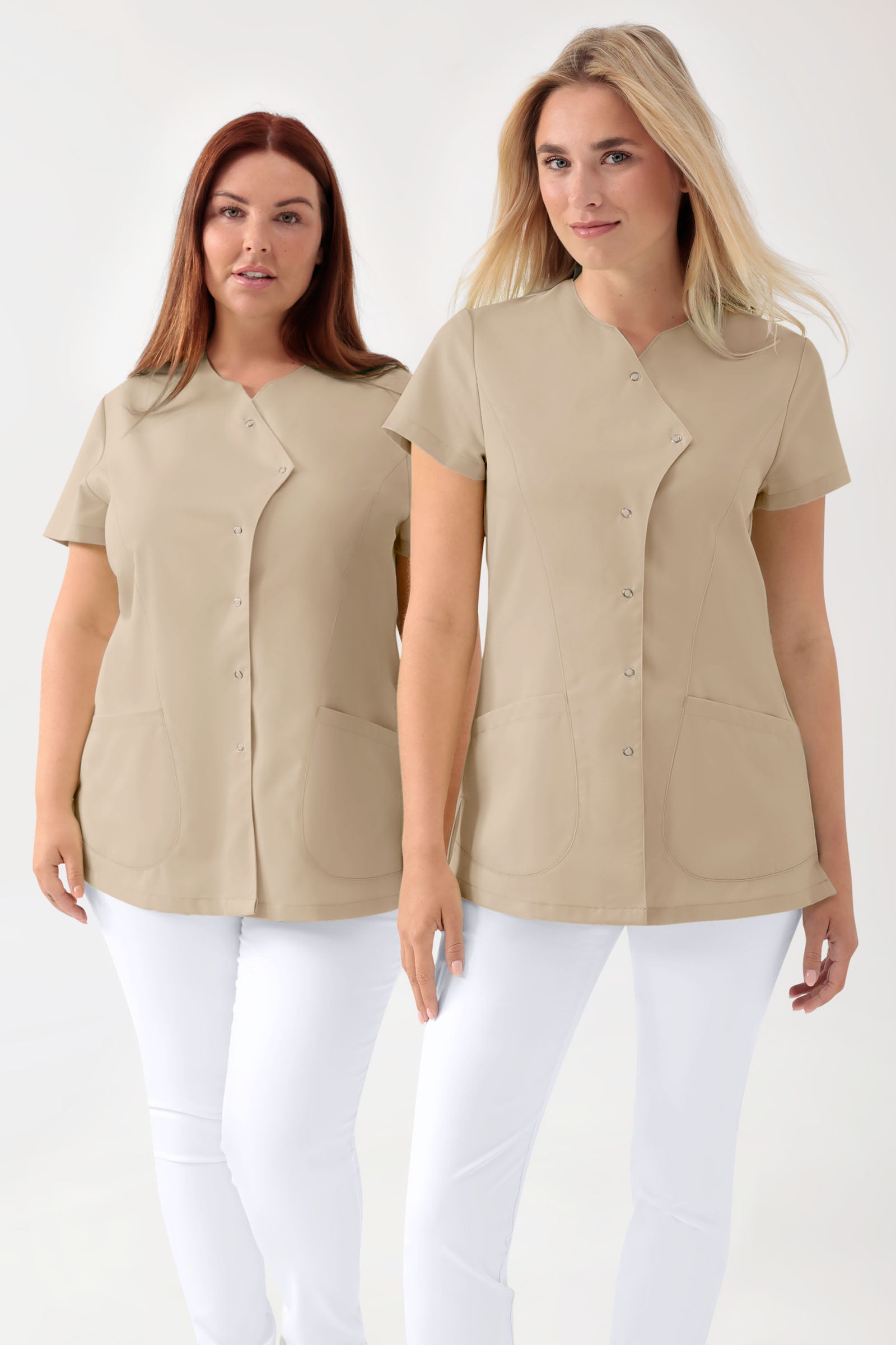 GREEN Blouse Stretch Femme - patte de boutonnage asymétrique sable