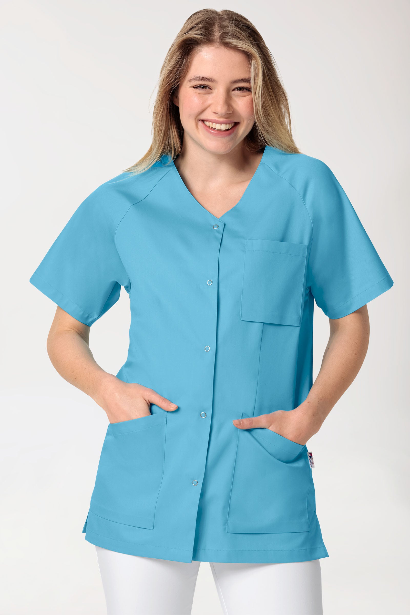 CORE Blouse Femme - Entièrement boutonnée turquoise, Vue de face