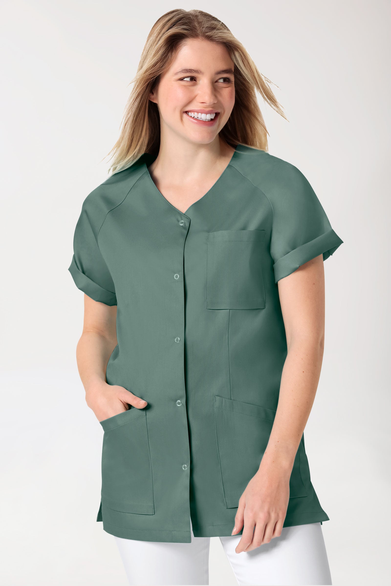 CORE Blouse Femme - Entièrement boutonnée vert foncé