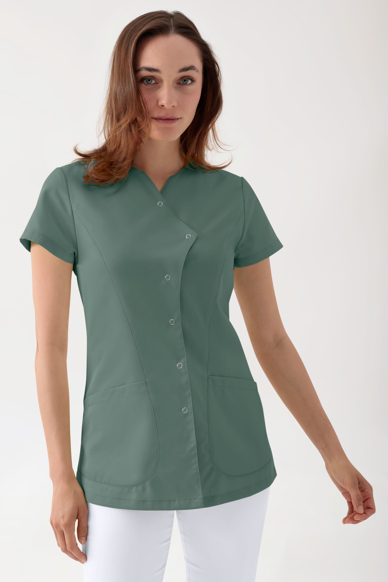 GREEN Blouse Stretch Femme - patte de boutonnage asymétrique vert foncé