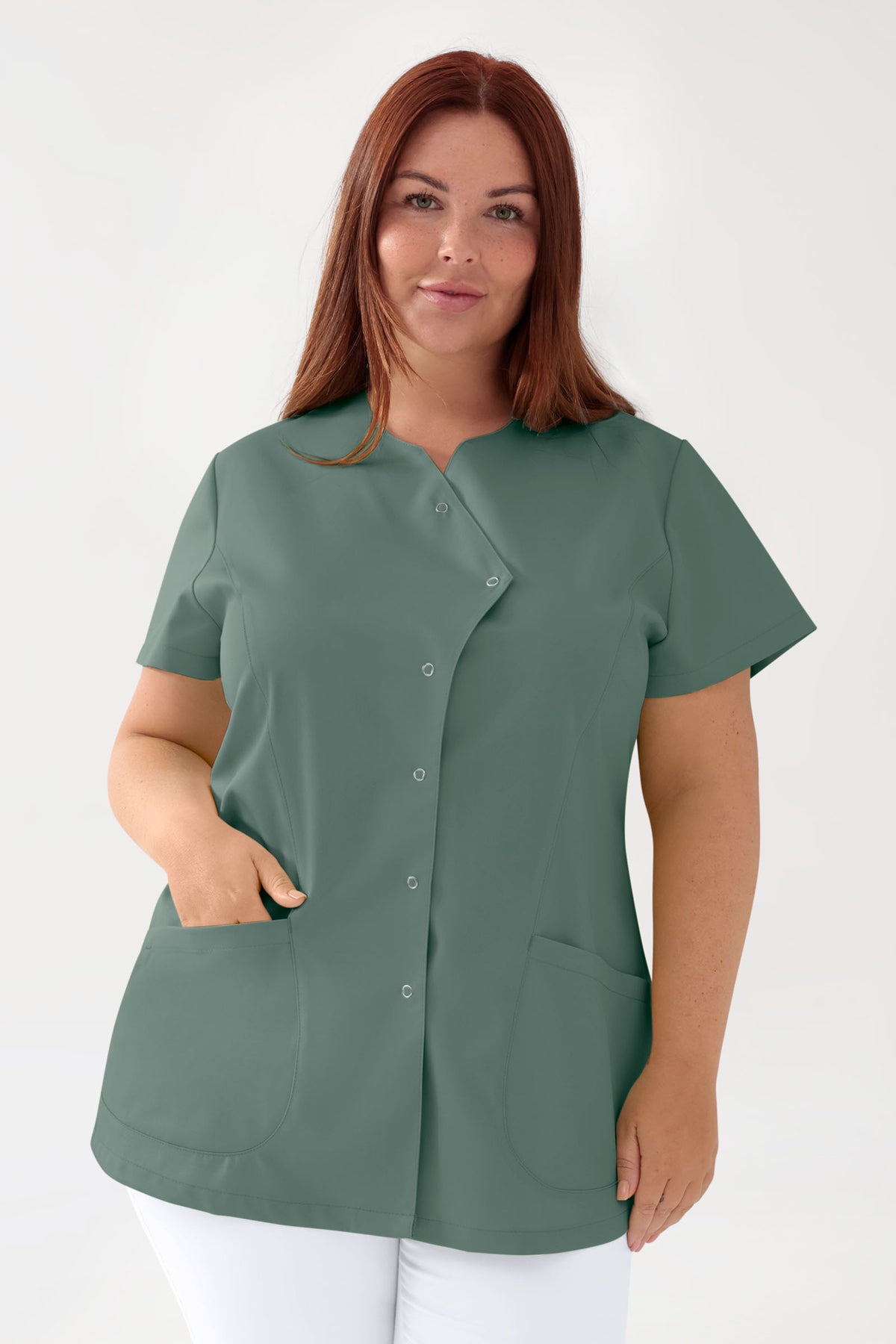 GREEN Blouse Stretch Femme - patte de boutonnage asymétrique vert foncé