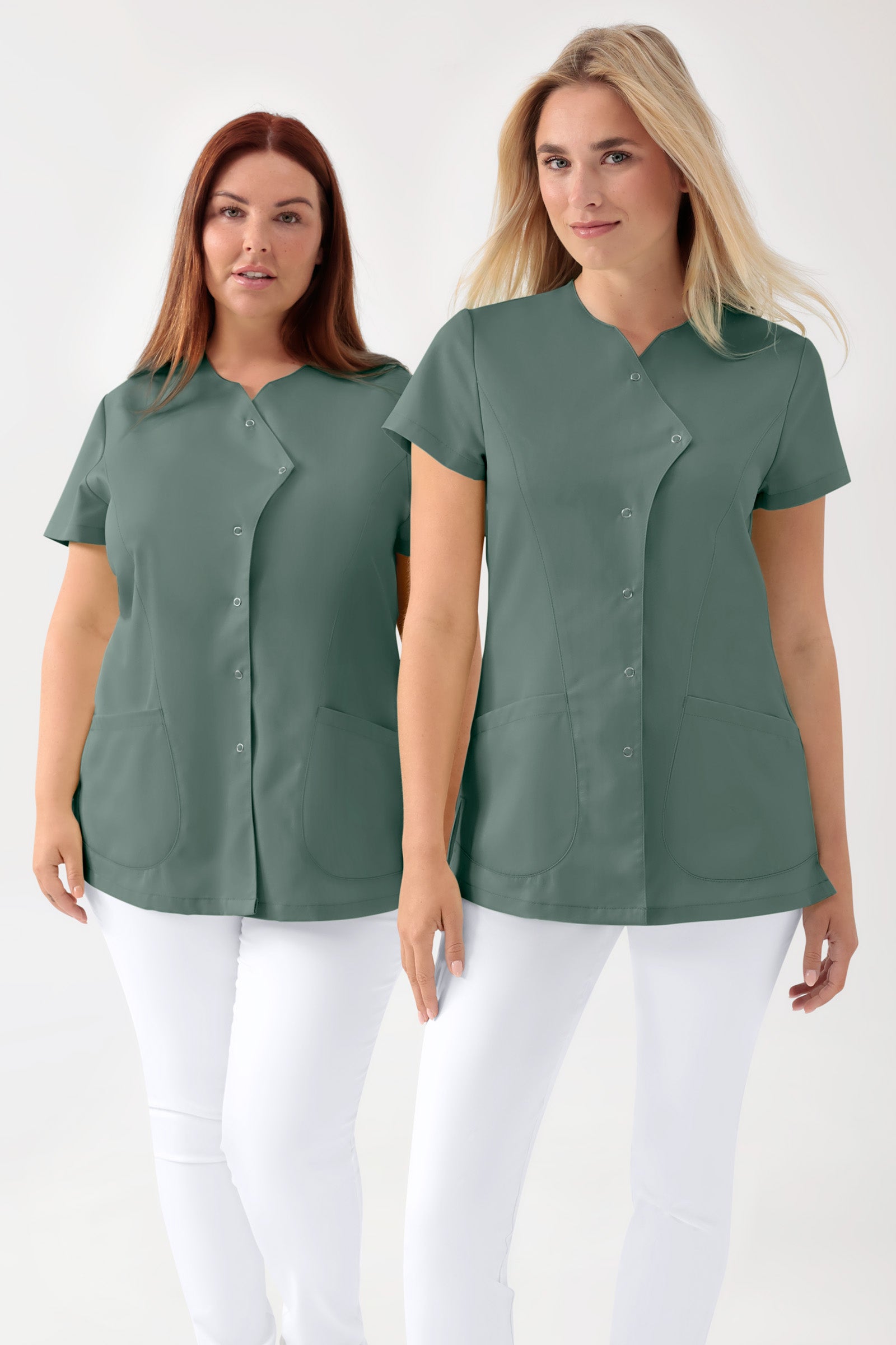 GREEN Blouse Stretch Femme - patte de boutonnage asymétrique vert foncé