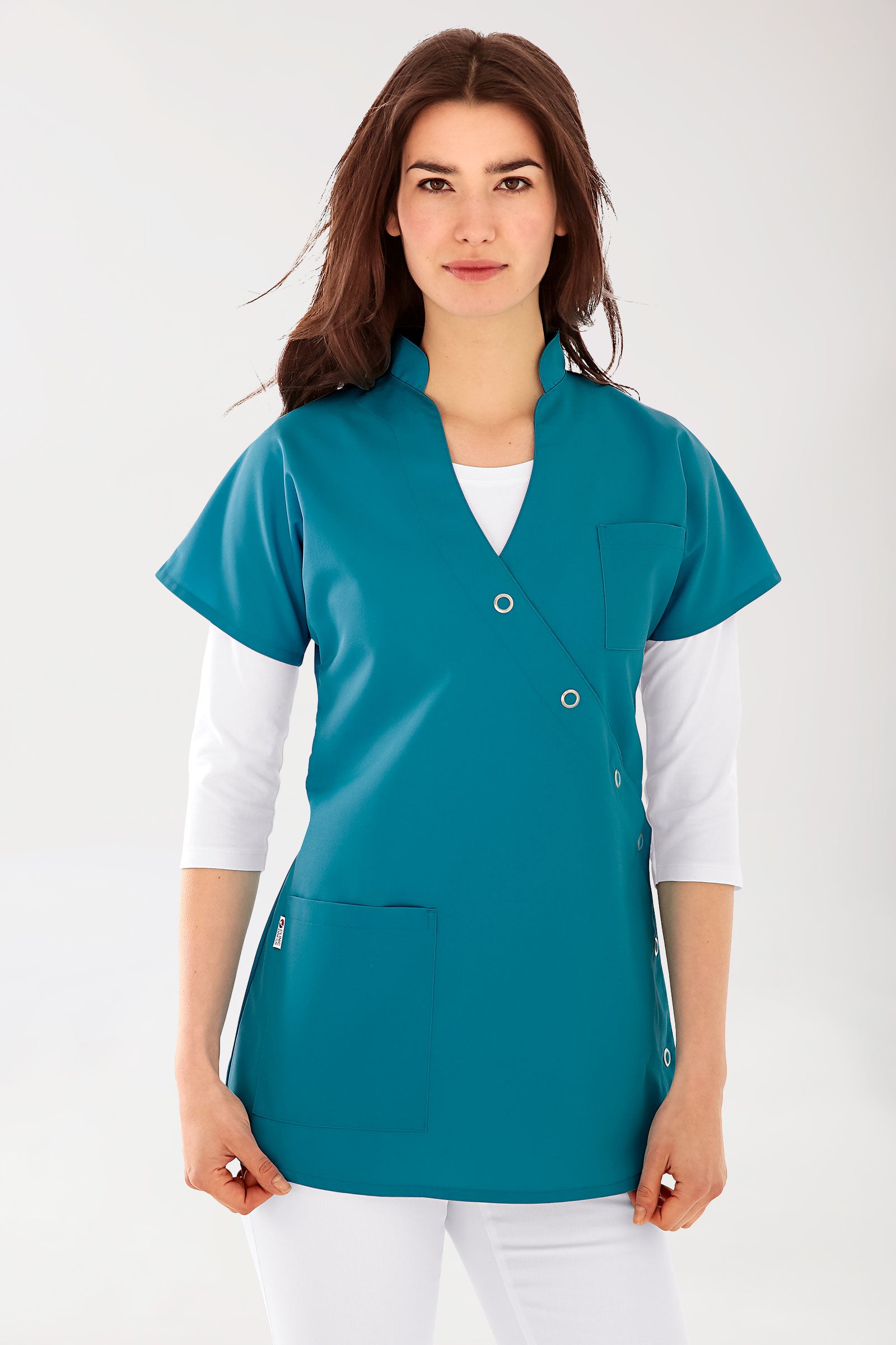 JUST STRONG Blouse Femme - Patte de boutonnage vert pétrole