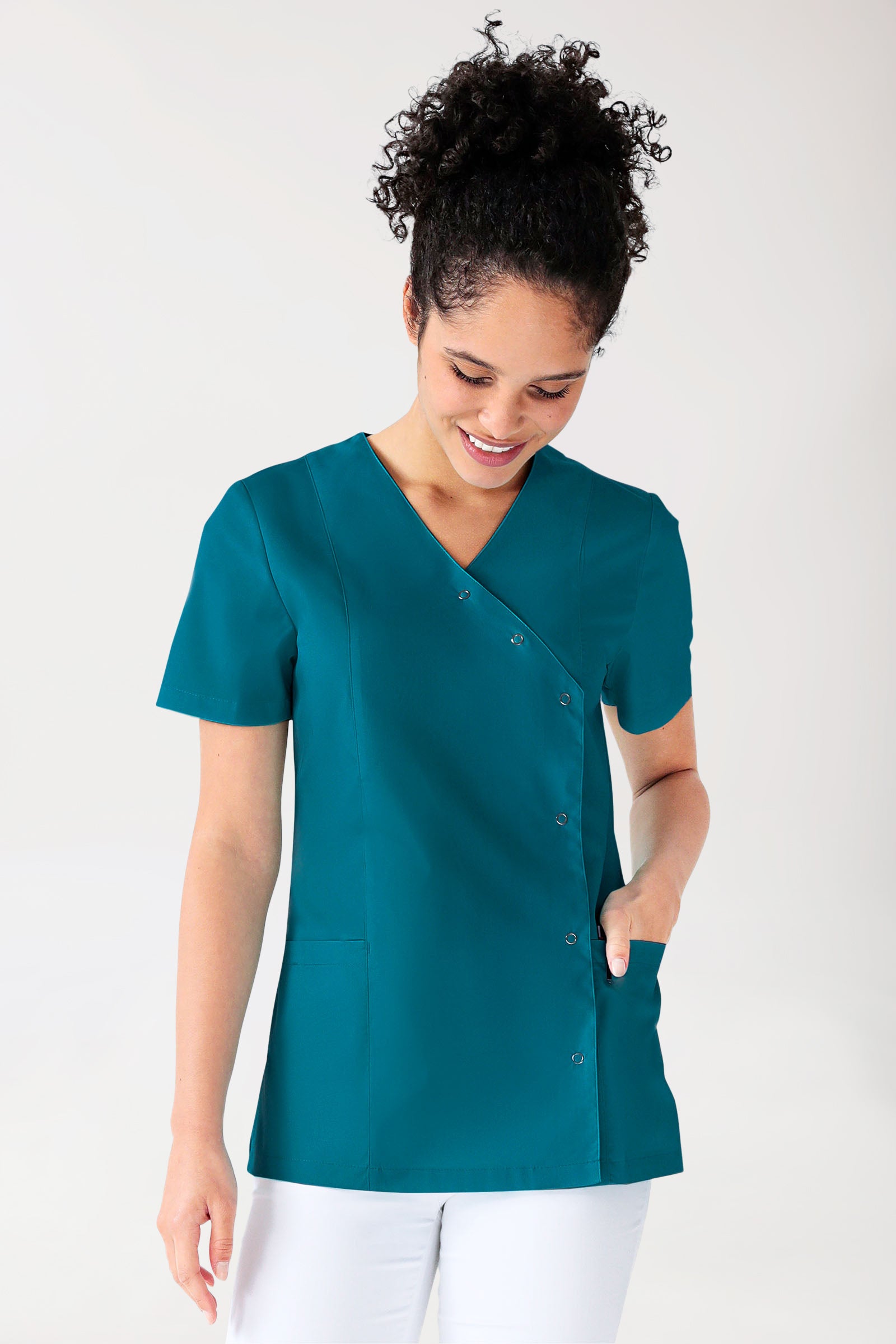 Blouse Stretch Femme - boutonnée vert pétrole