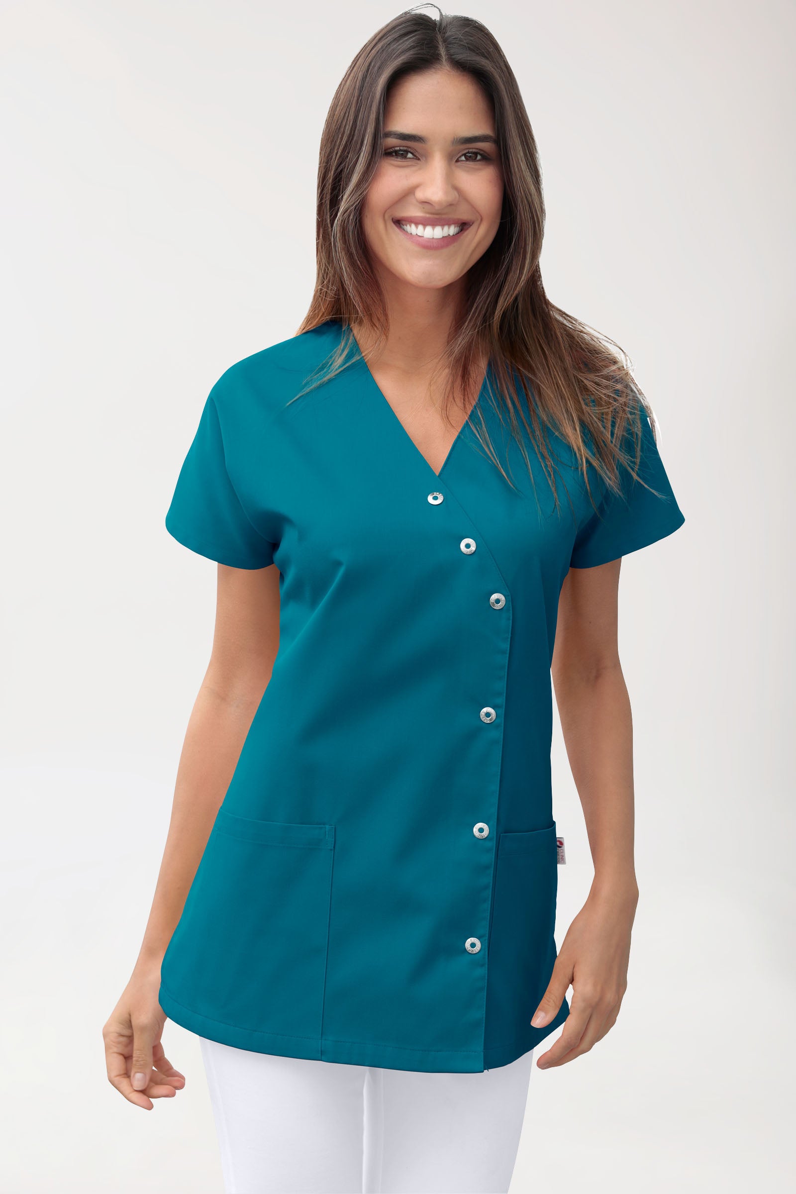 Blouse Beauté Femme - Patte pressions asymétrique vert pétrole
