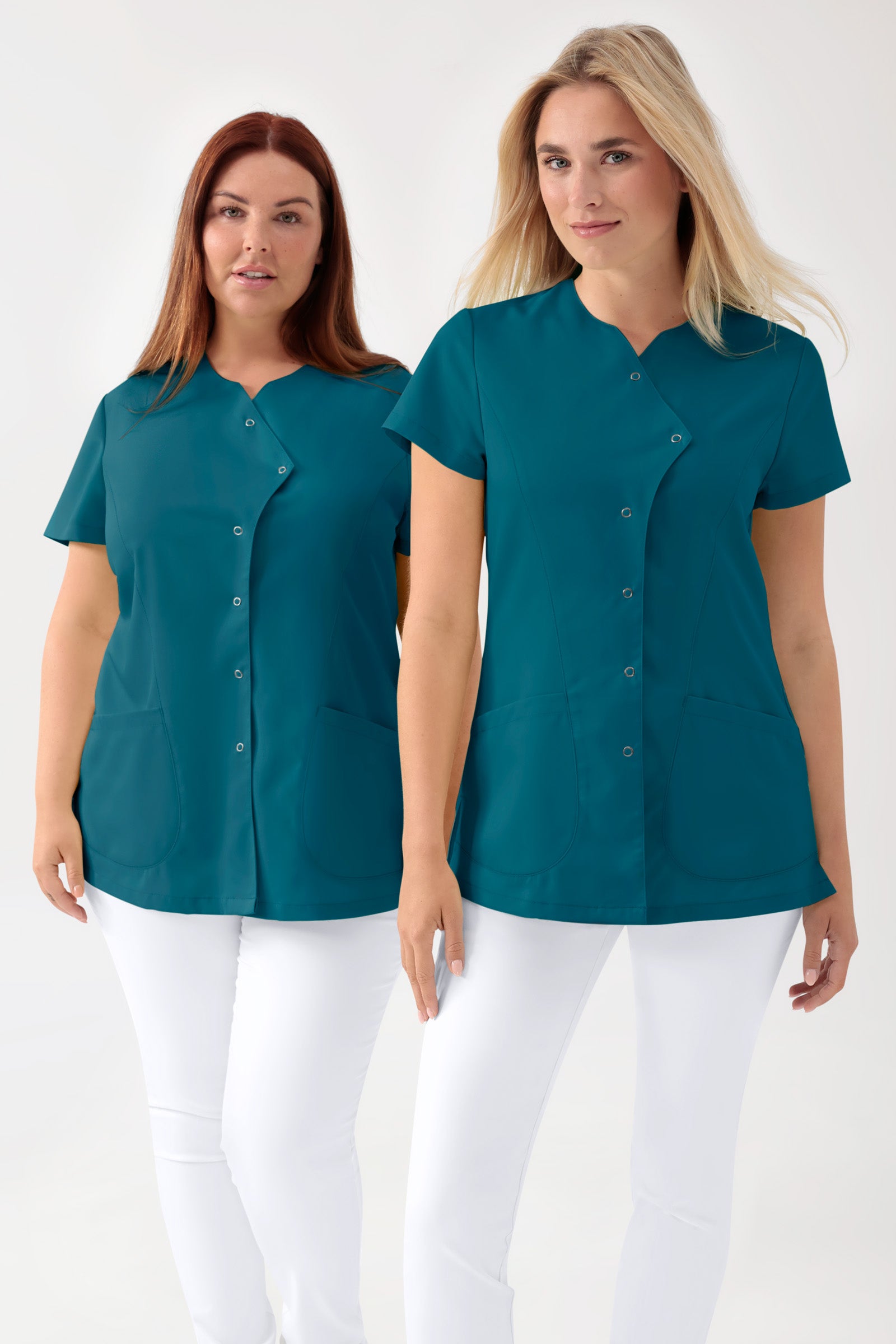 GREEN Blouse Stretch Femme - patte de boutonnage asymétrique pétrole