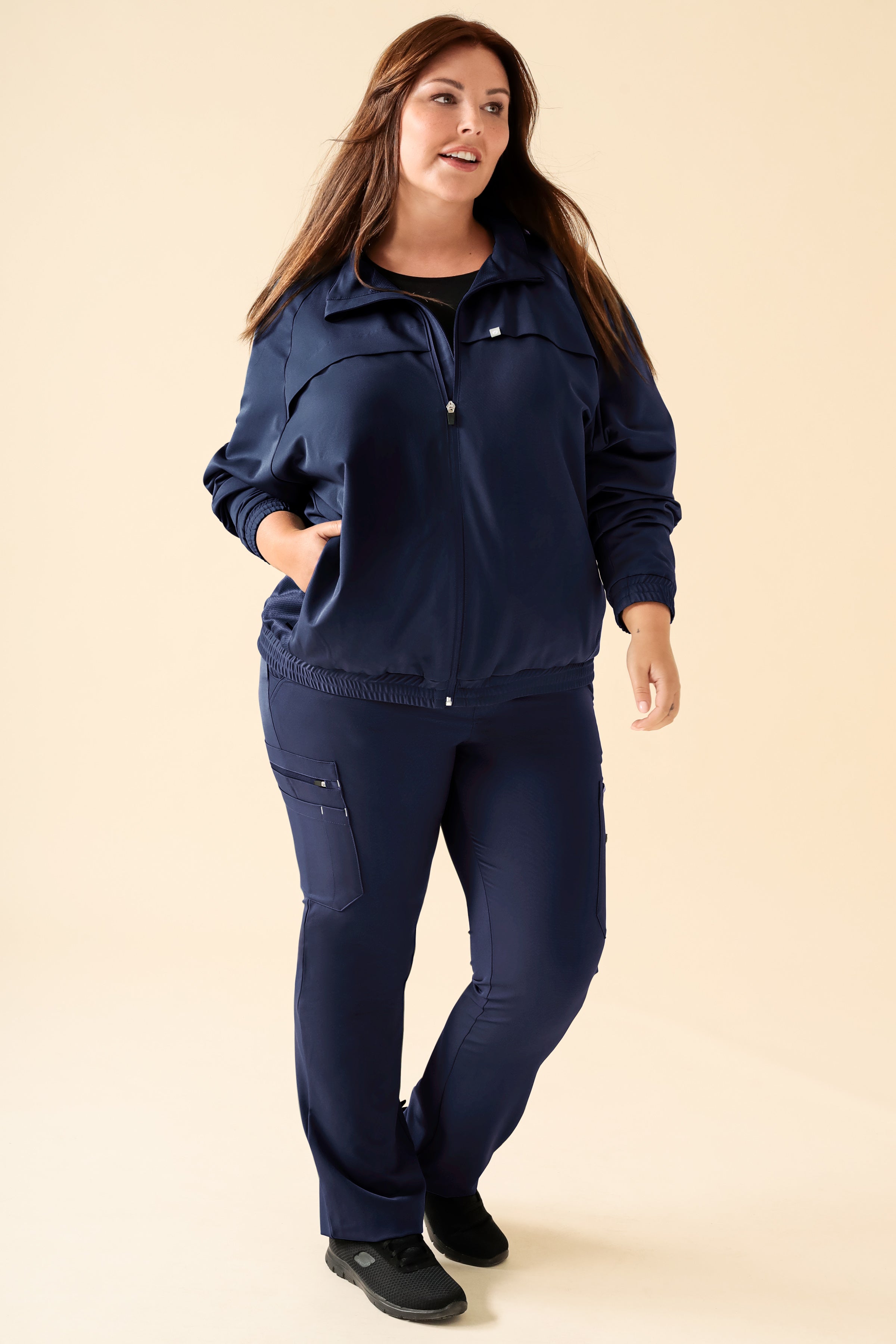 KAERE Veste blouson Femme - Poignet élastiqué bleu navy, Vue de face