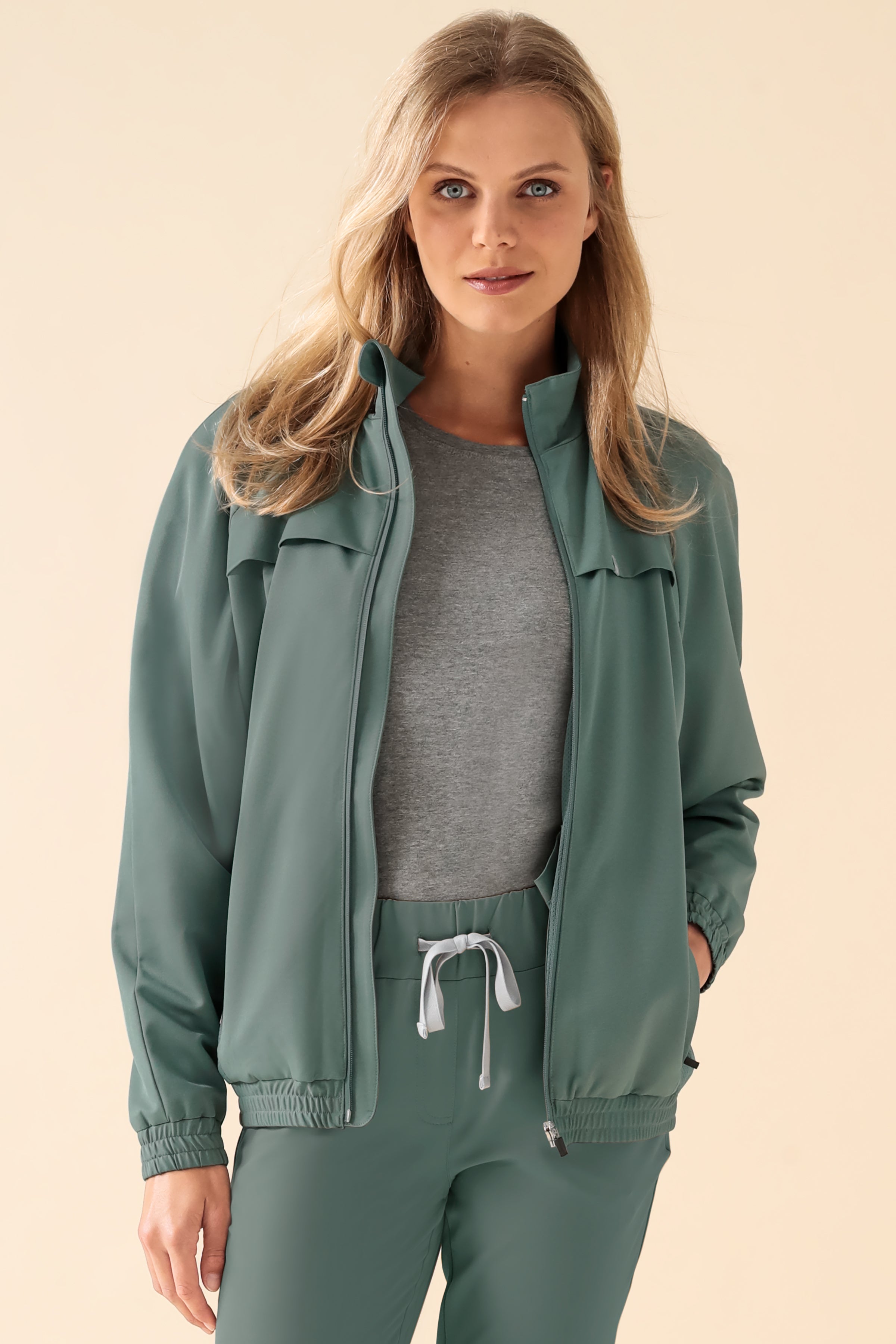 KAERE Veste blouson Femme - Poignet élastiqué vert foncé, Vue de face