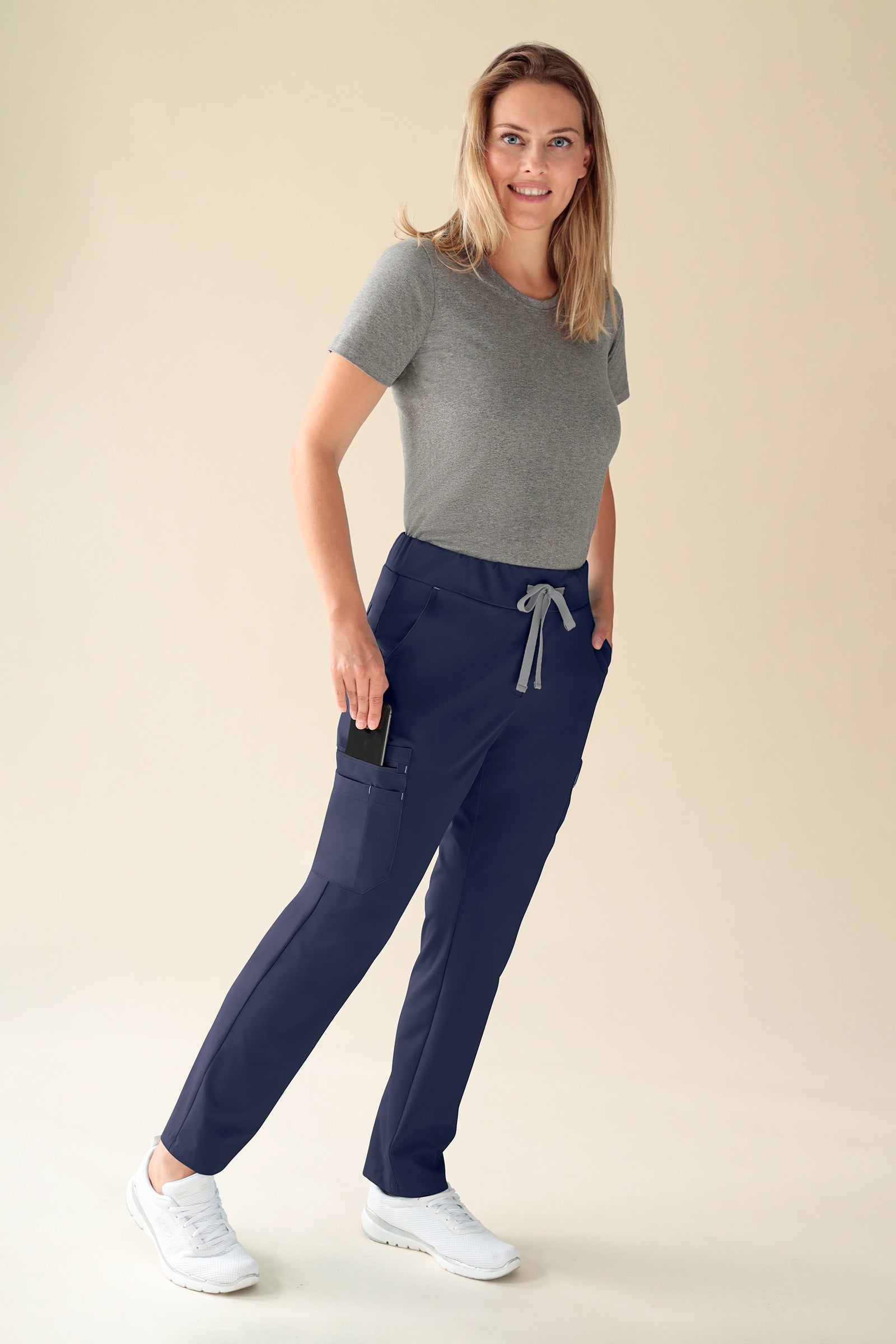 KAERE Pantalon Femme - avec poches cargo Taille courte navy