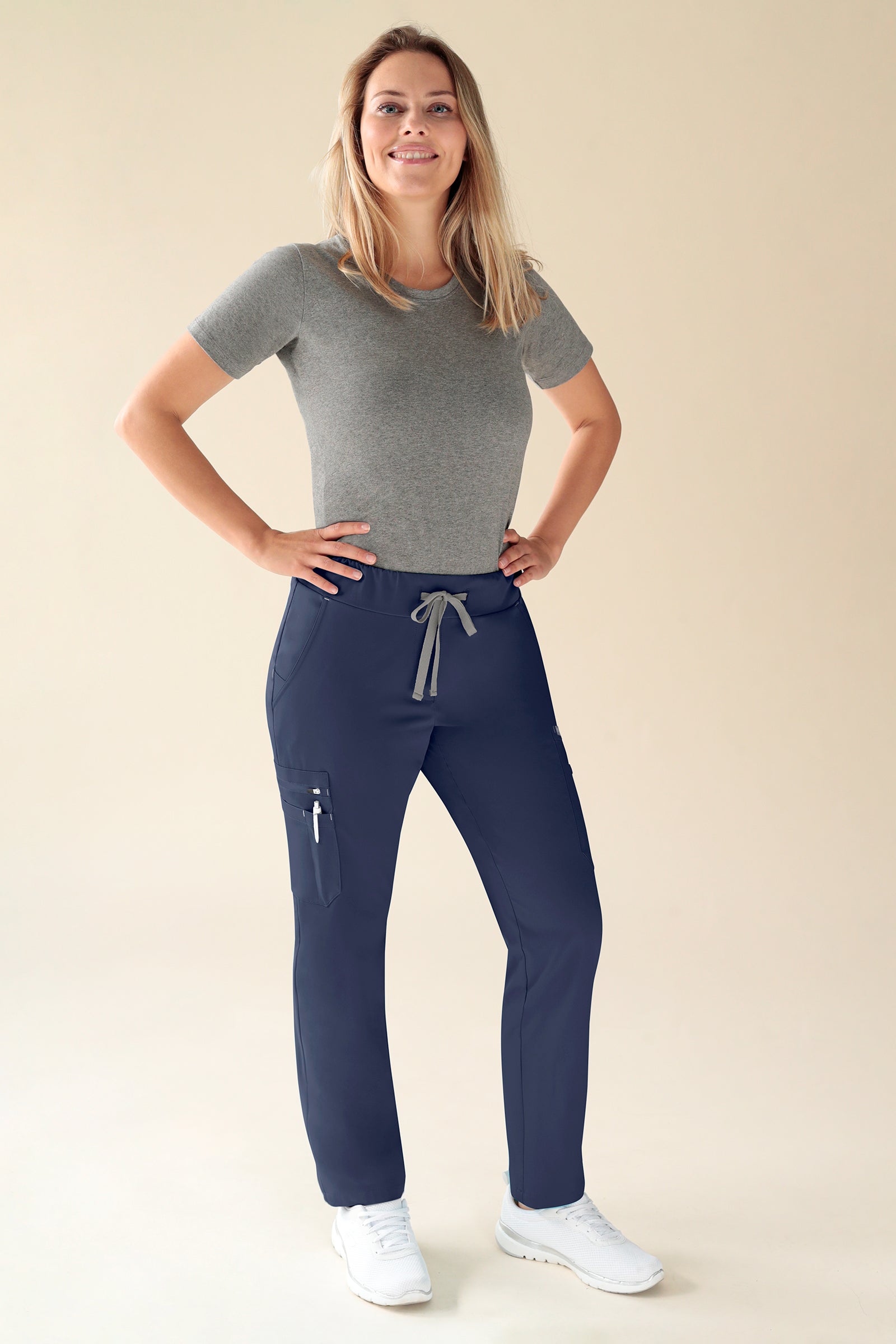 KAERE Pantalon Femme - avec poches cargo Taille courte navy