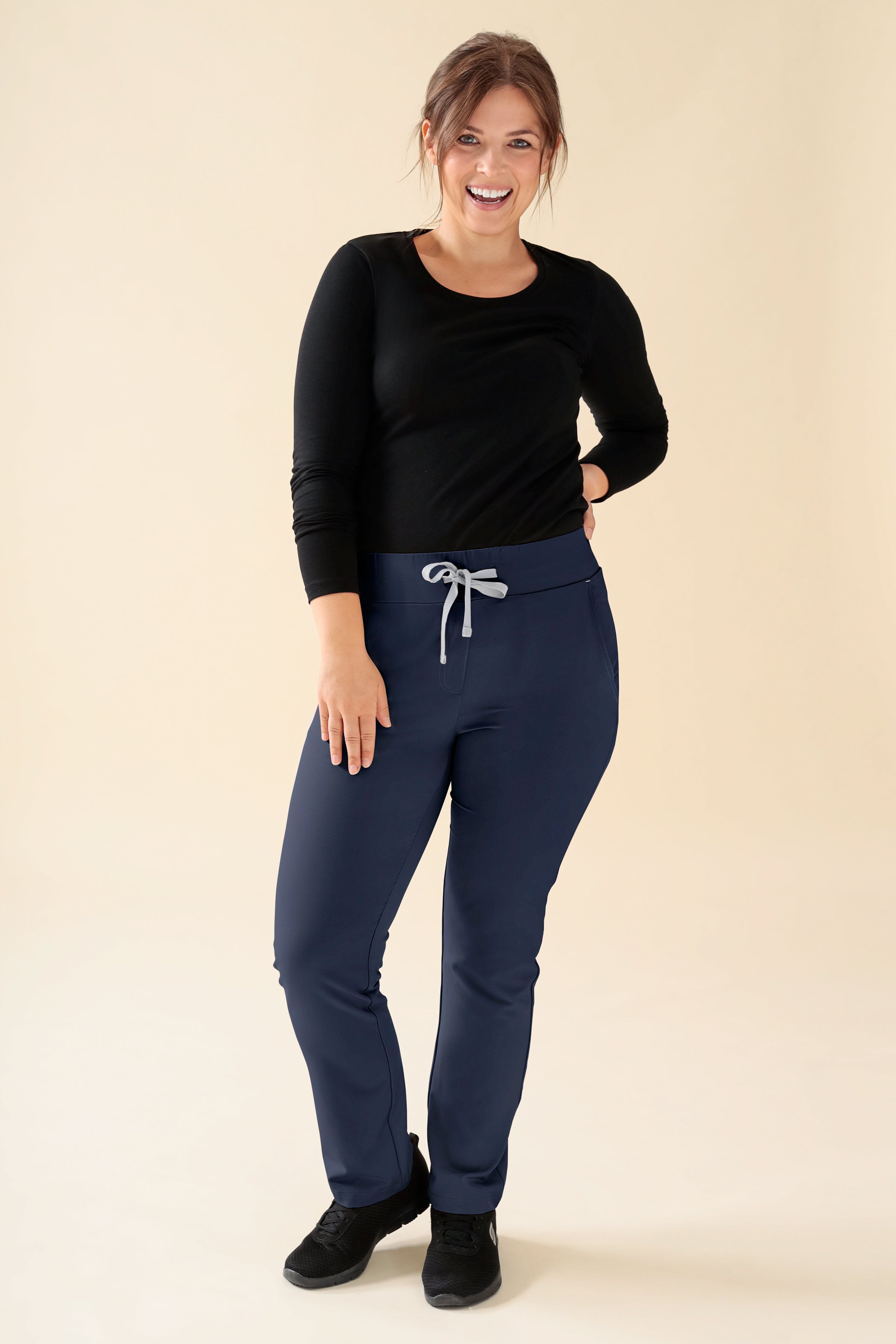 KAERE Pantalon Femme - Taille courte et sans poches cargo bleu navy