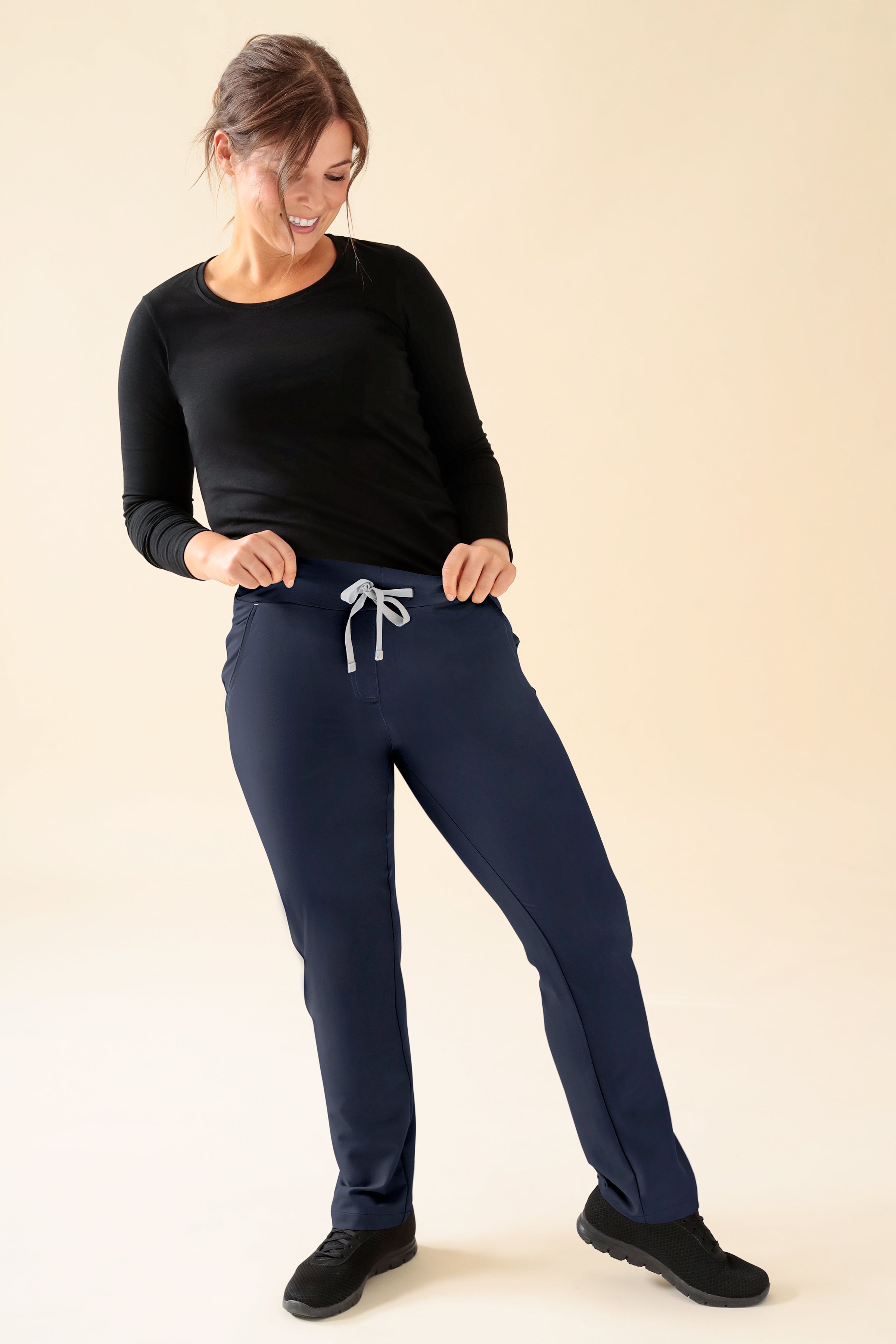 KAERE Pantalon Femme - Taille courte et sans poches cargo bleu navy