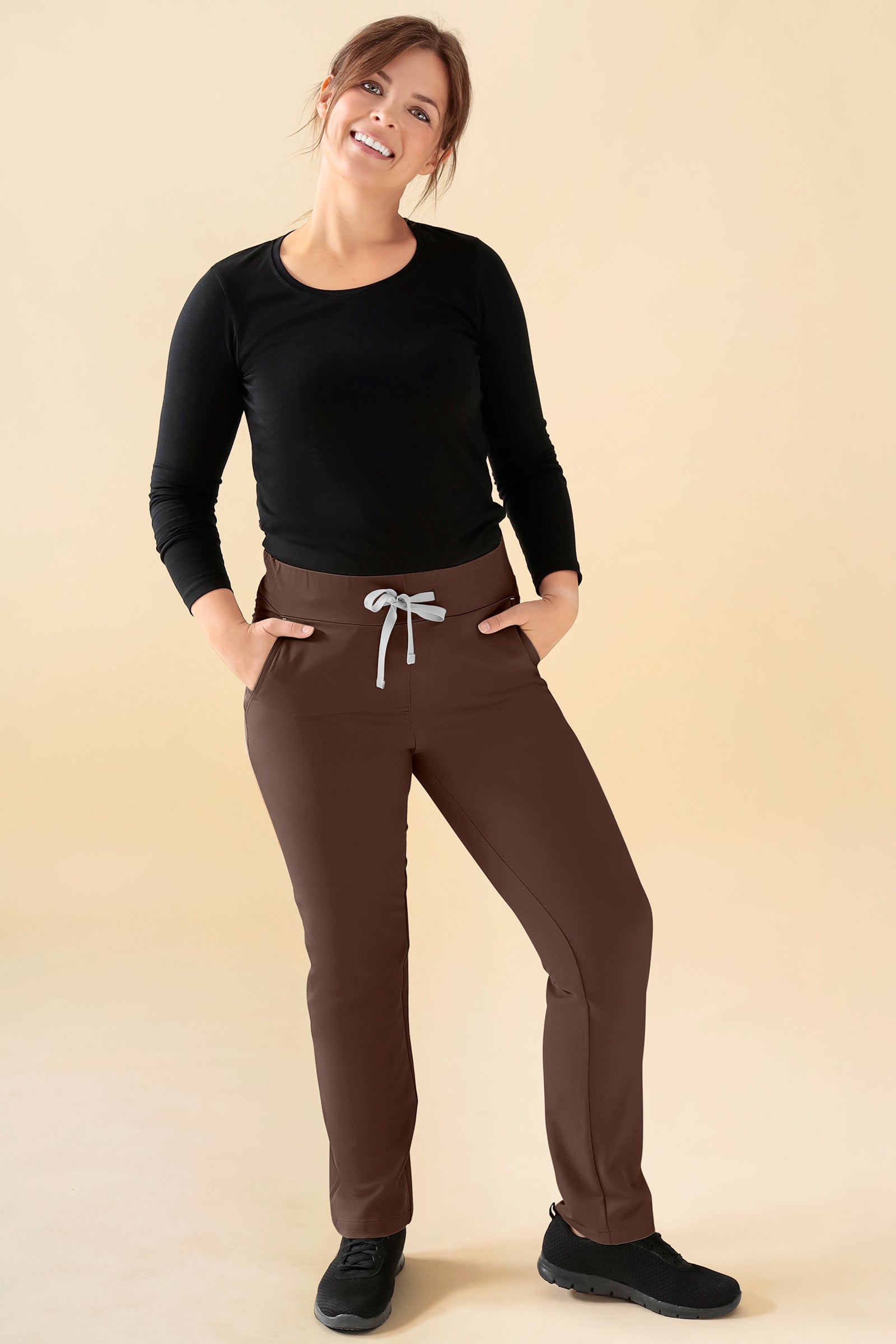 KAERE Pantalon Femme - Taille courte et sans poches cargo coffee
