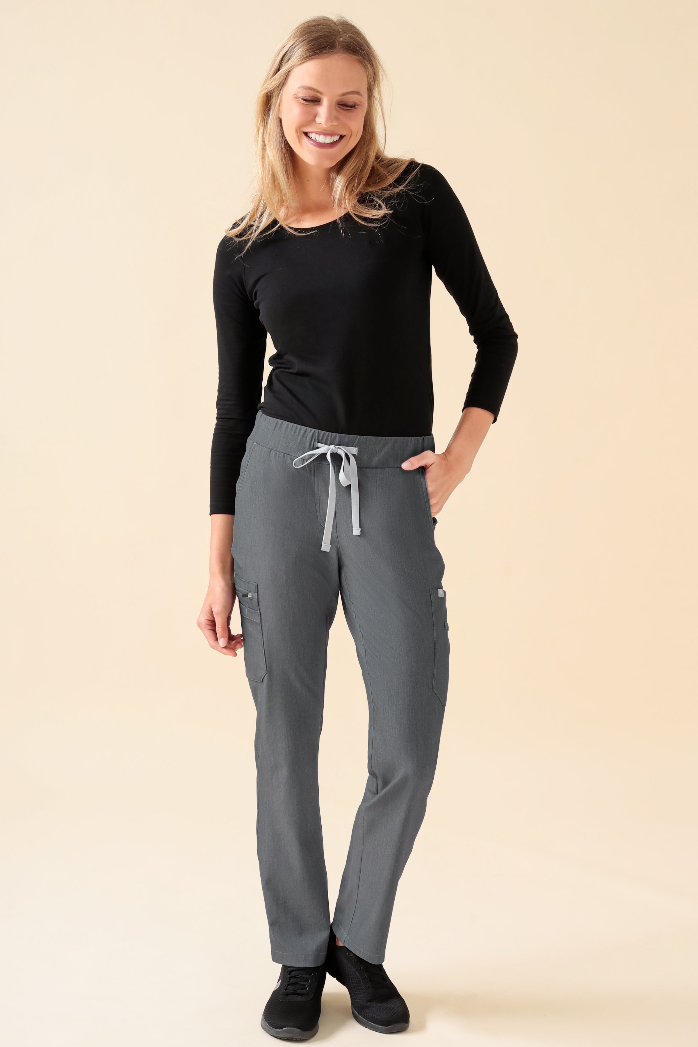 KAERE Pantalon Femme - avec poches cargo gris chiné