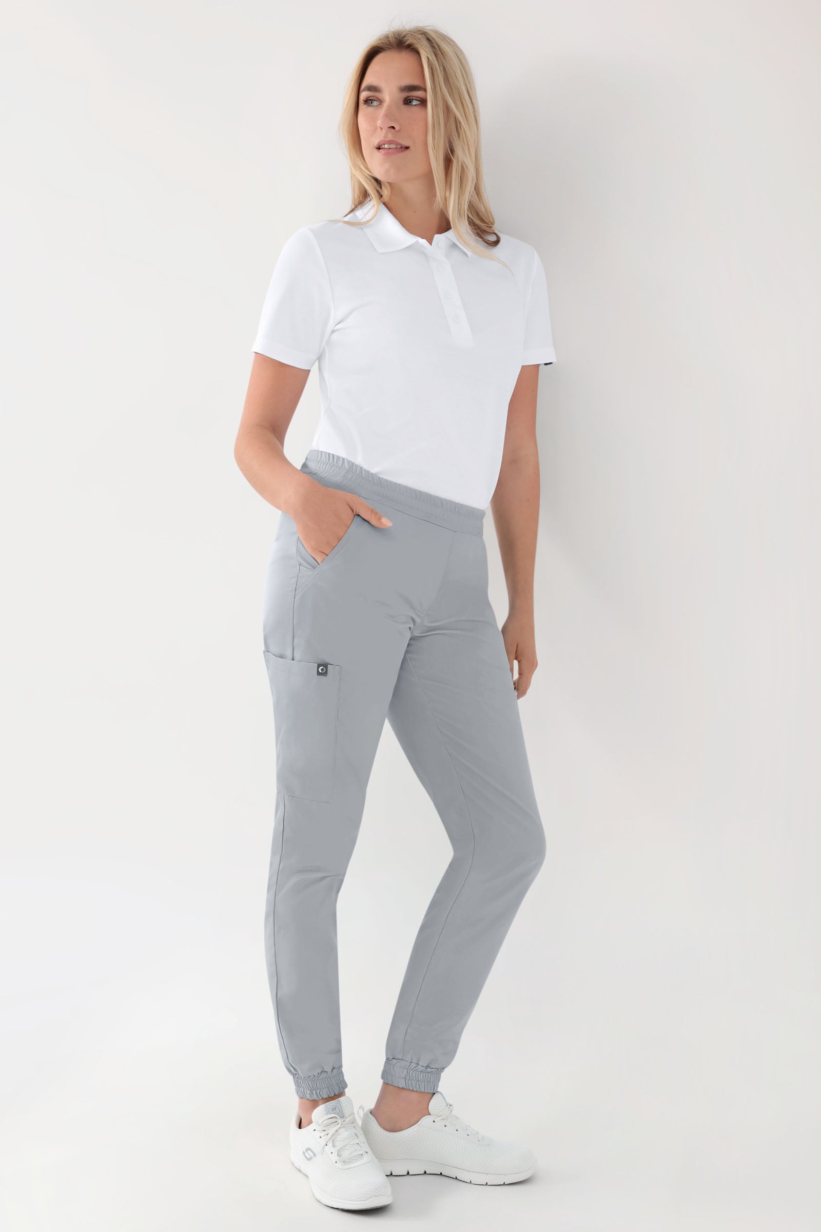 GREEN Pantalon Stretch Femme - Style Jogpant gris perle, Vue de face