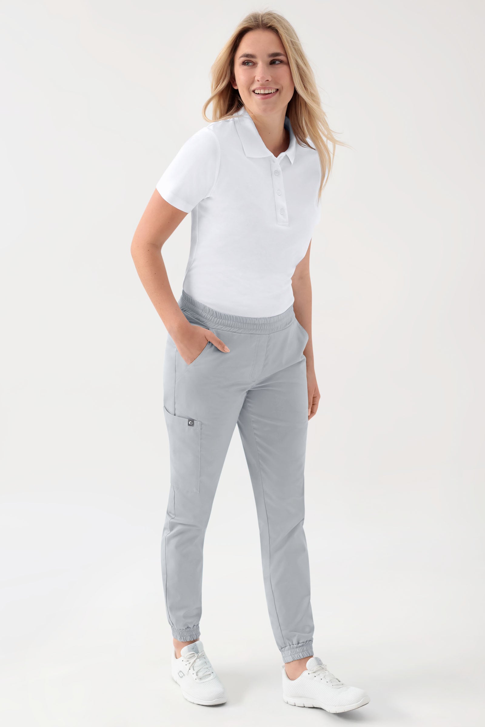 GREEN Pantalon Stretch Femme - Style Jogpant gris perle, Vue de face