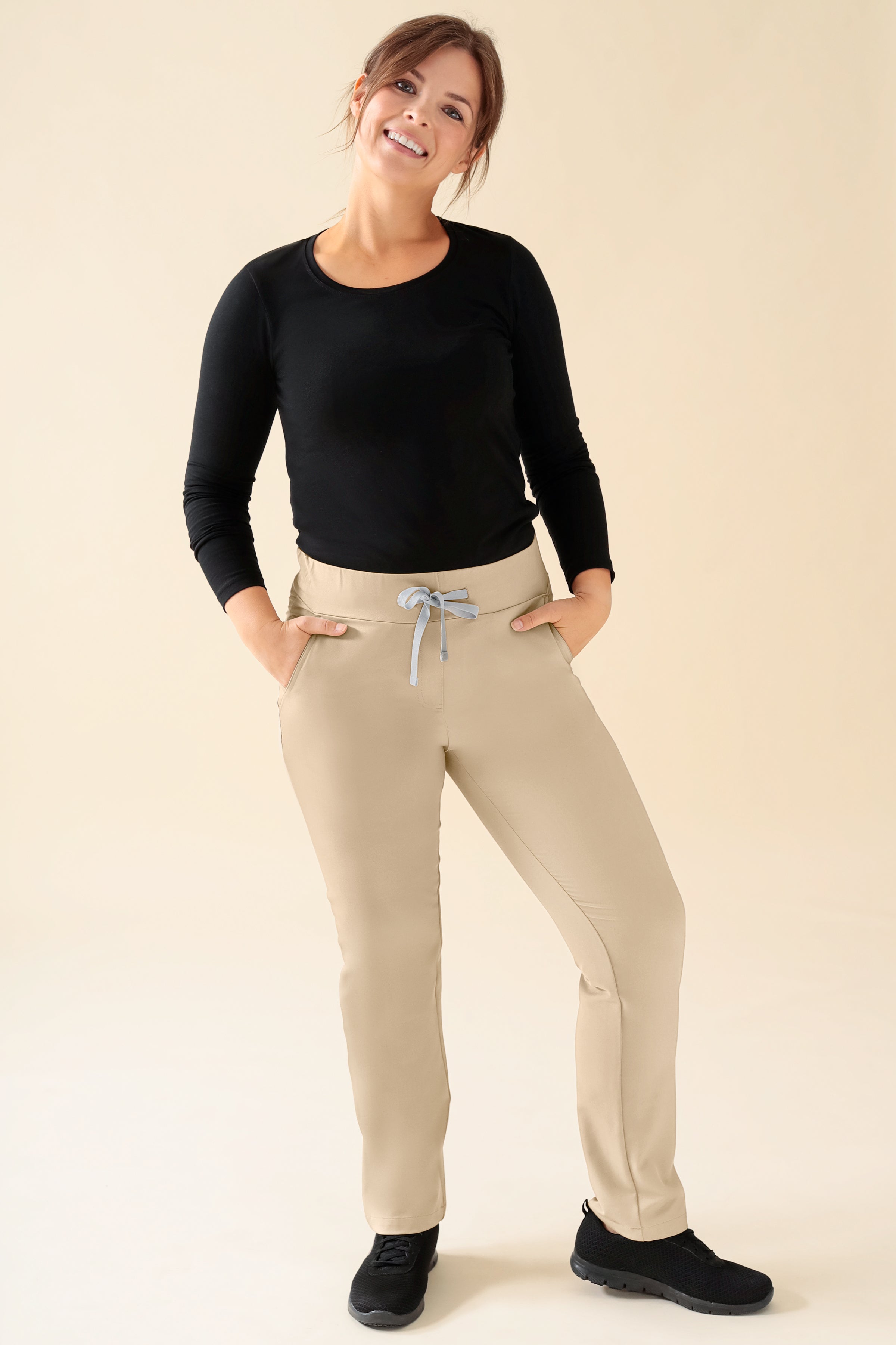 KAERE Pantalon Femme - Taille courte et sans poches cargo sable