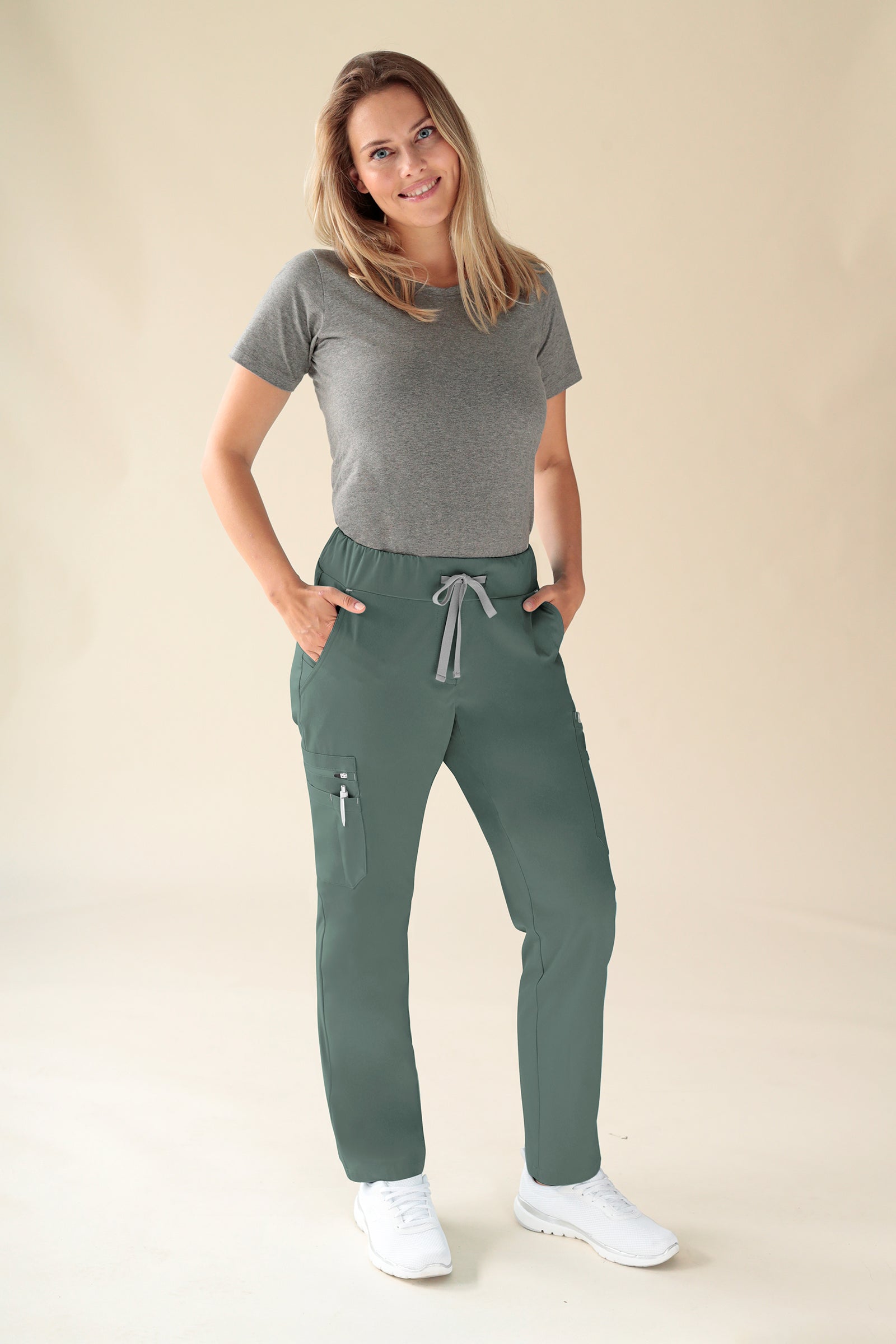 KAERE Pantalon Femme - avec poches cargo Taille courte vert foncé