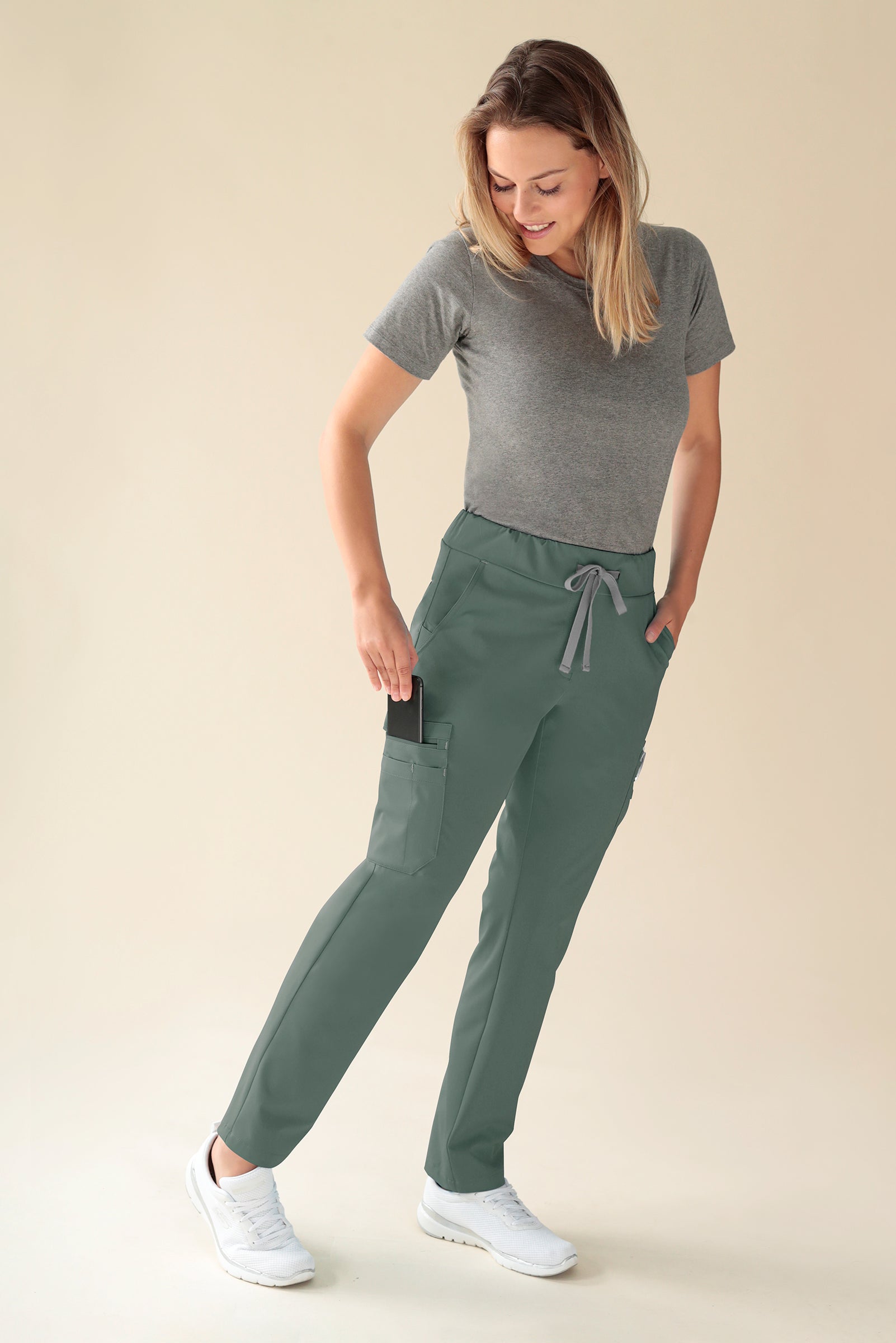 KAERE Pantalon Femme - avec poches cargo Taille courte vert foncé