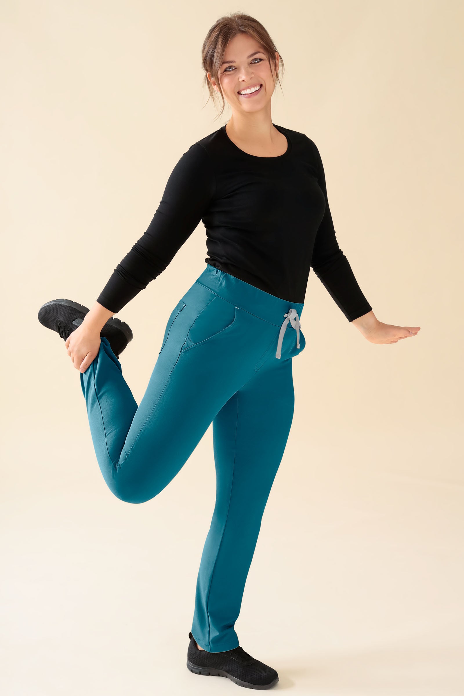 KAERE Pantalon Femme - Taille courte et sans poches cargo pétrole