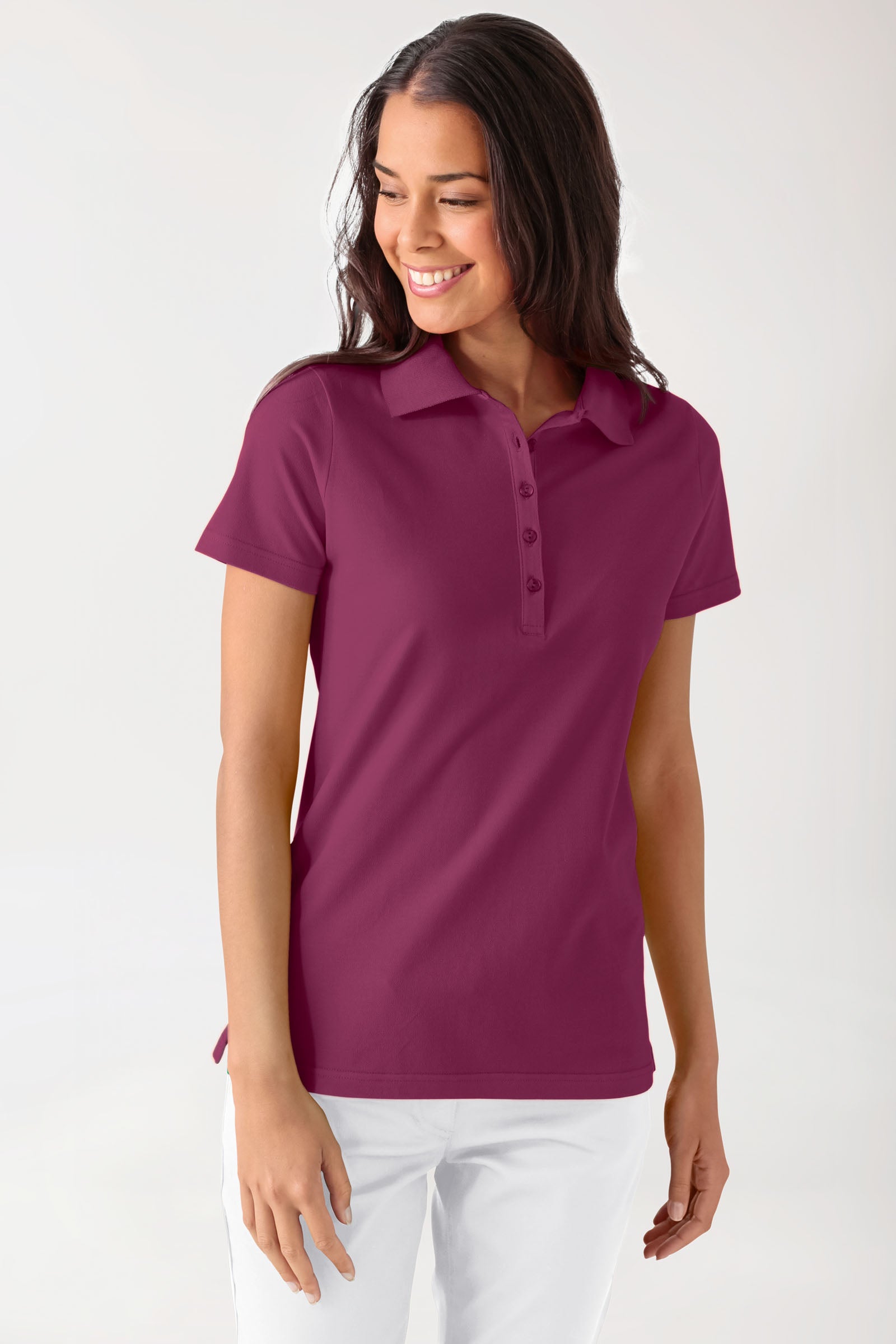 T-shirt Stretch Femme - Col polo berry