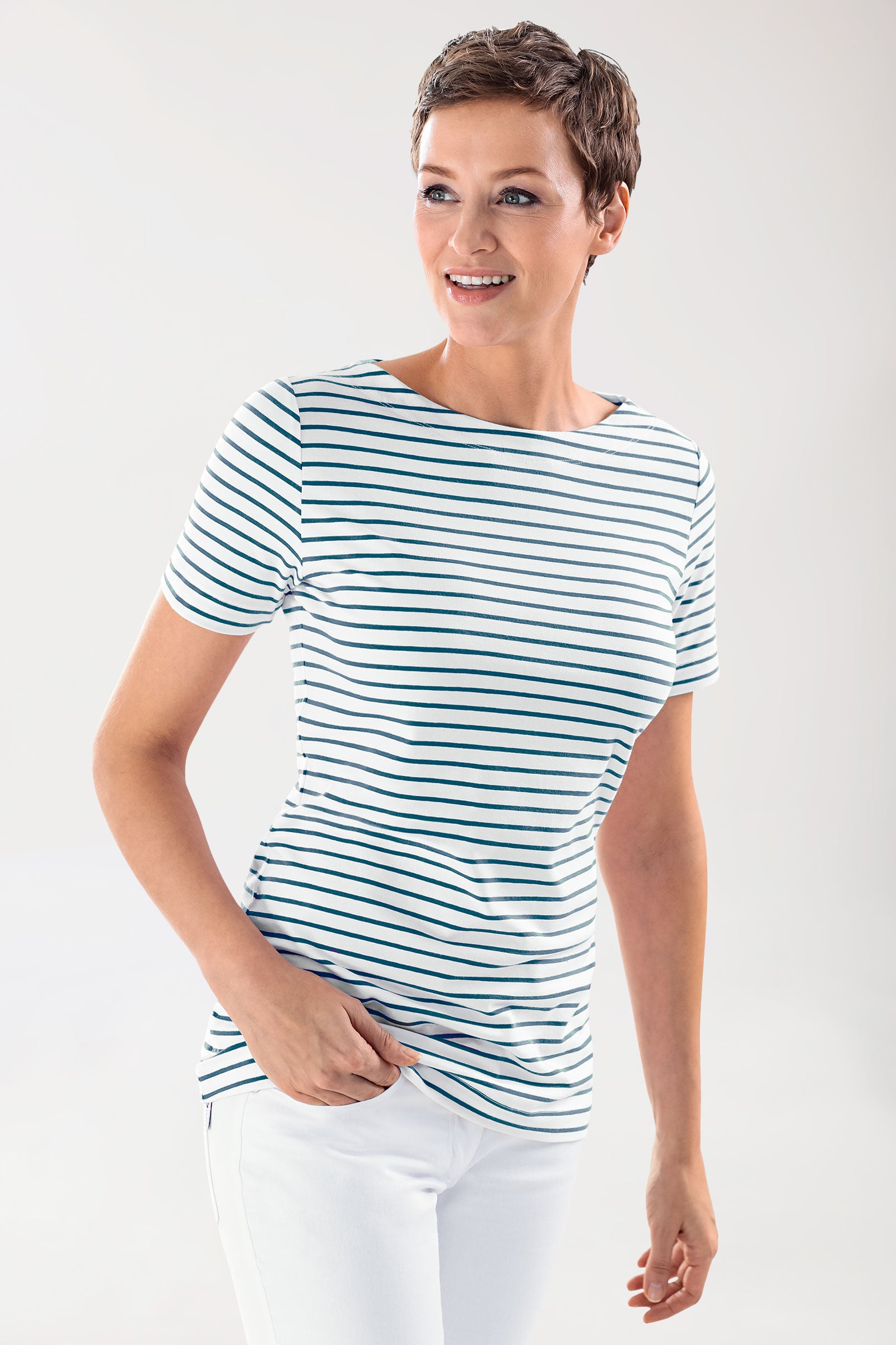 T-shirt Femme - Manche courte blanc/bleu navy