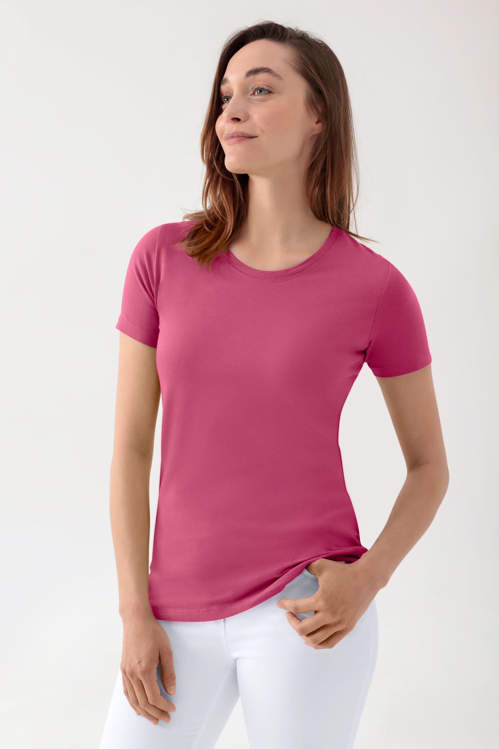 T-shirt long femme bois de rose manches courtes, Vue de face