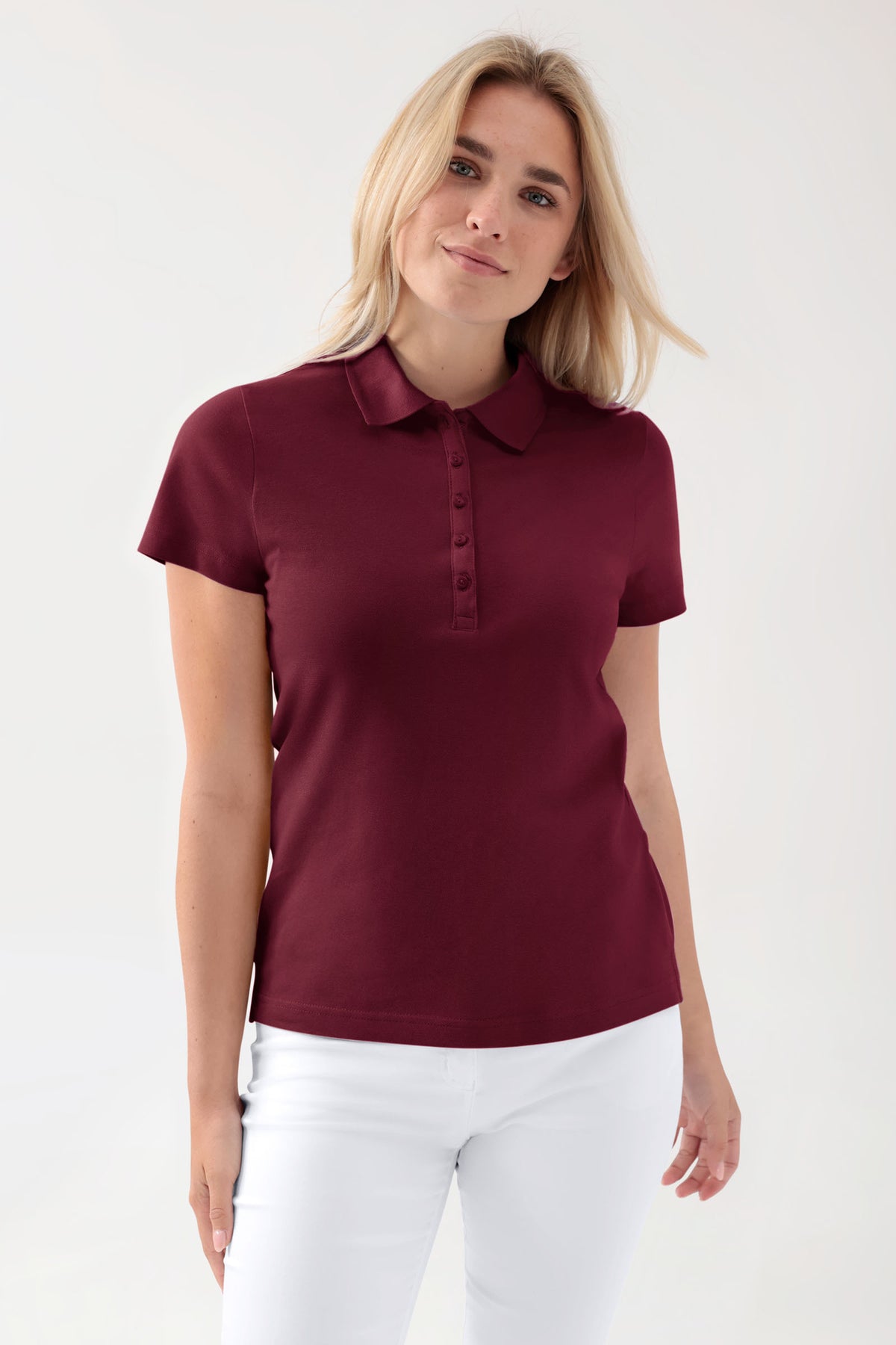 T-shirt Stretch Femme - Col polo bordeaux, Vue de face