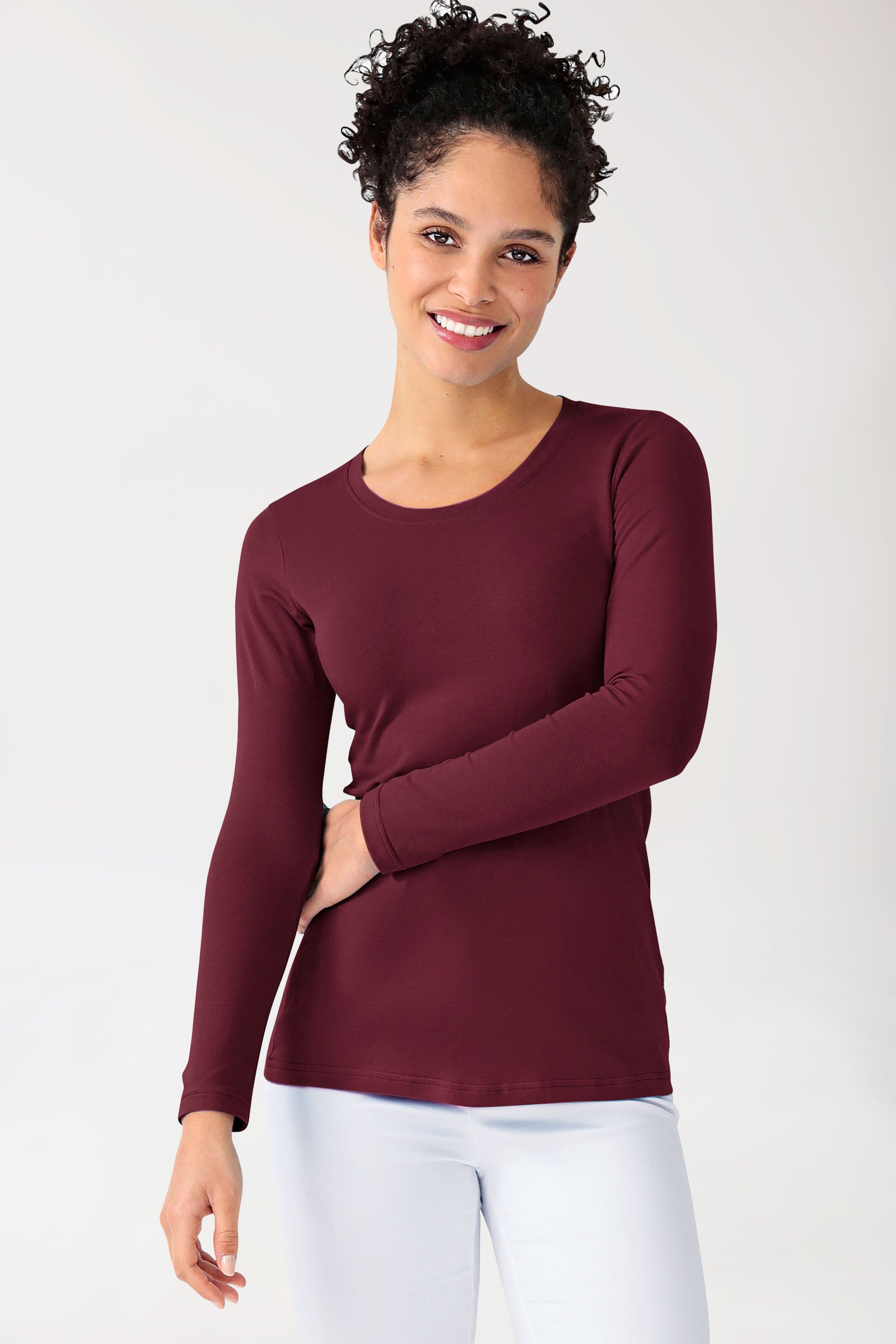 CORE T-shirt Femme - manche longue bordeaux, Vue de face