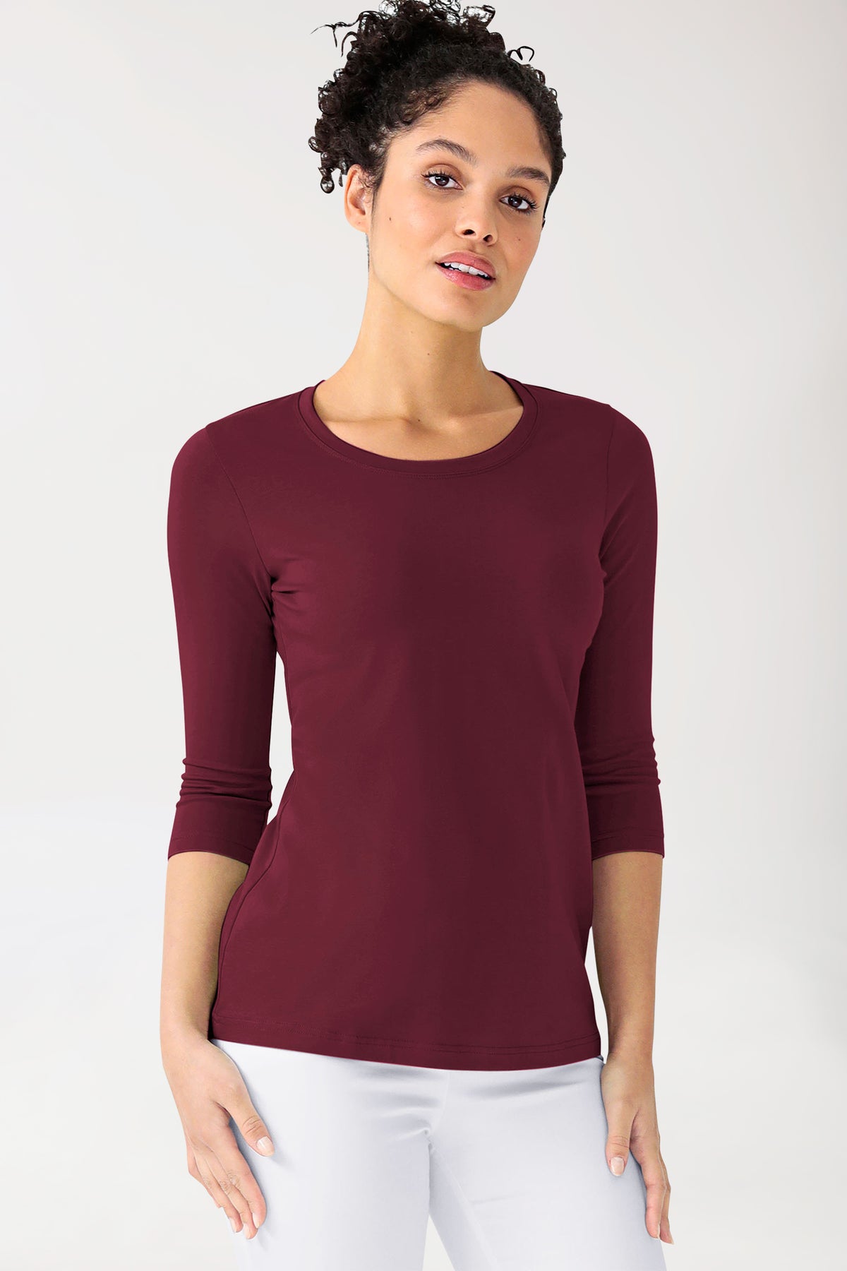 CORE T-shirt Femme - manche 3/4 bordeaux, Vue de face