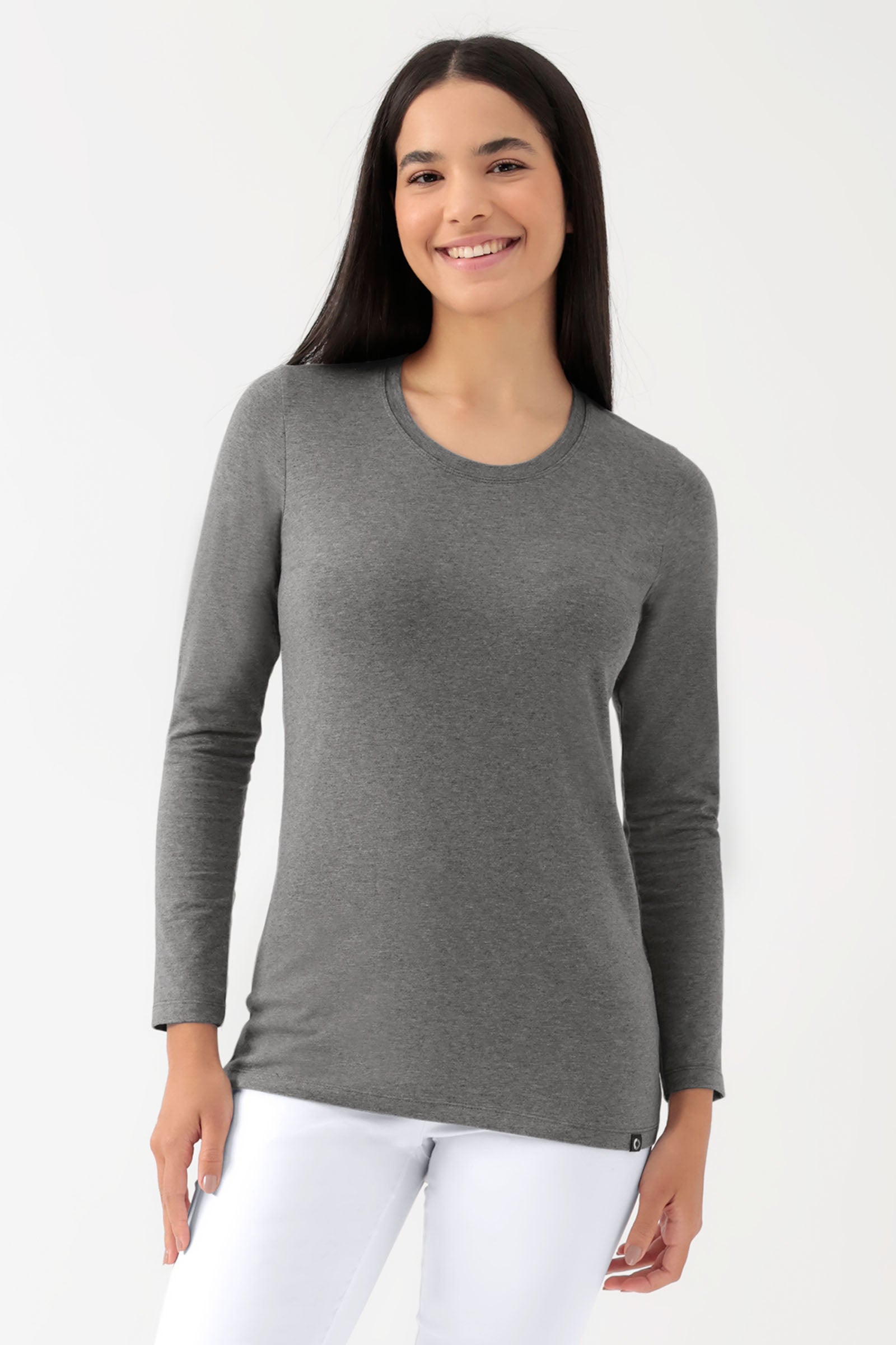 CORE T-shirt Femme - manche longue gris foncé chiné, Vue de face
