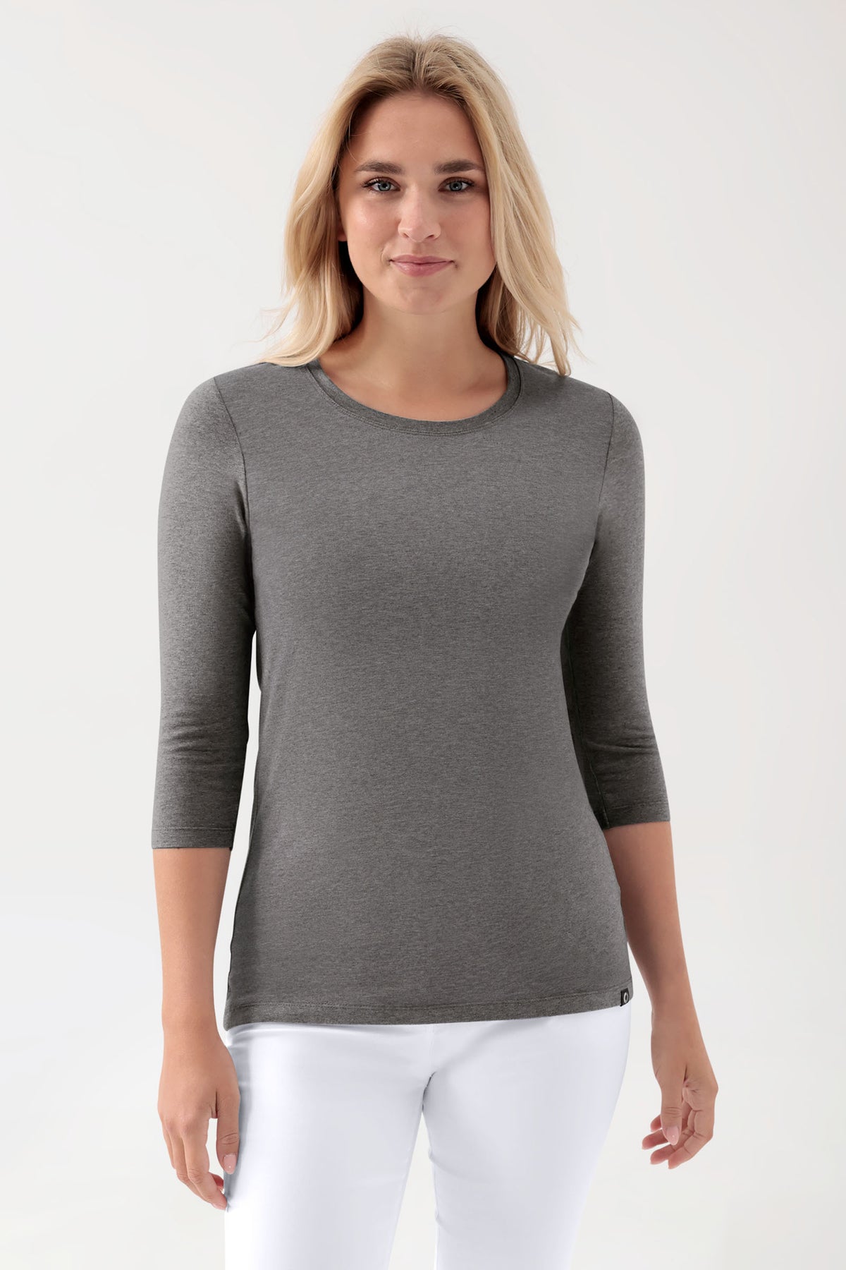 CORE T-shirt Femme - manche 3/4 gris foncé chiné, Vue de face