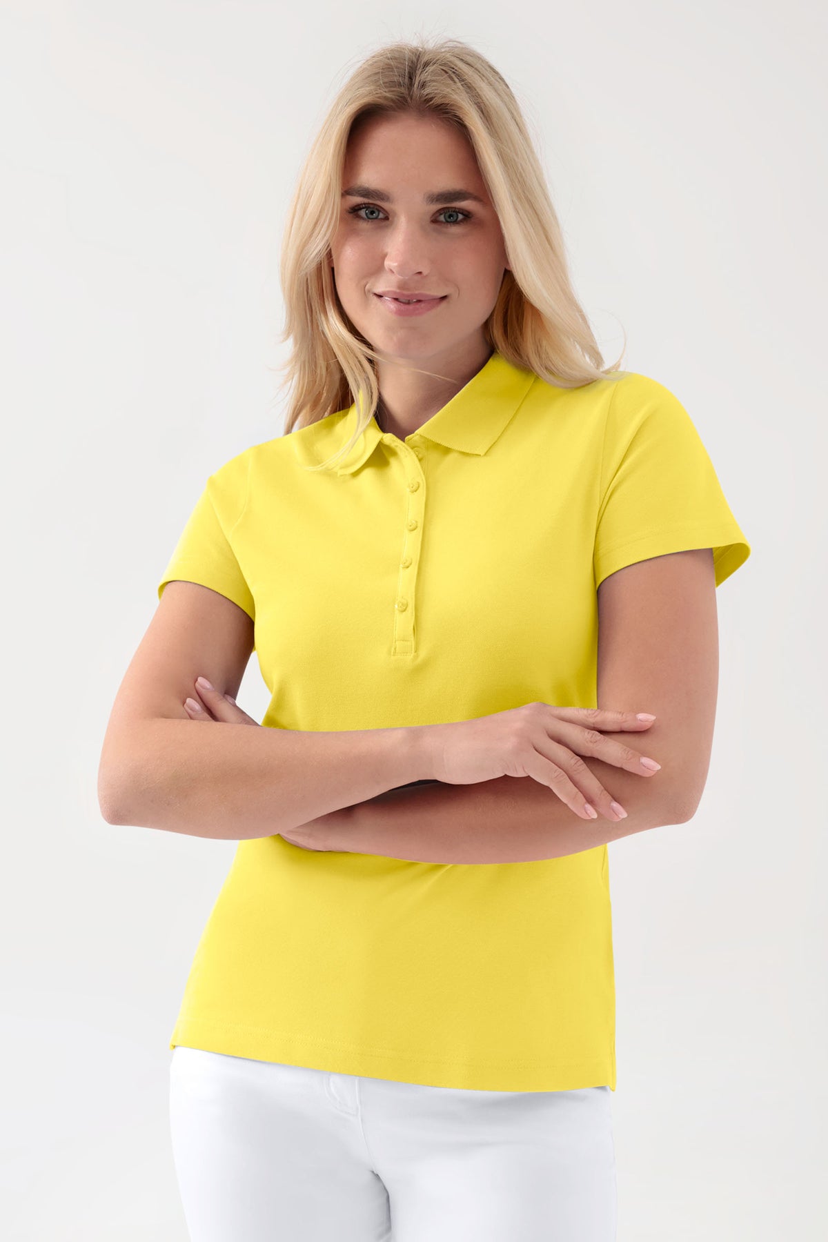 T-shirt Stretch Femme - Col polo jaune