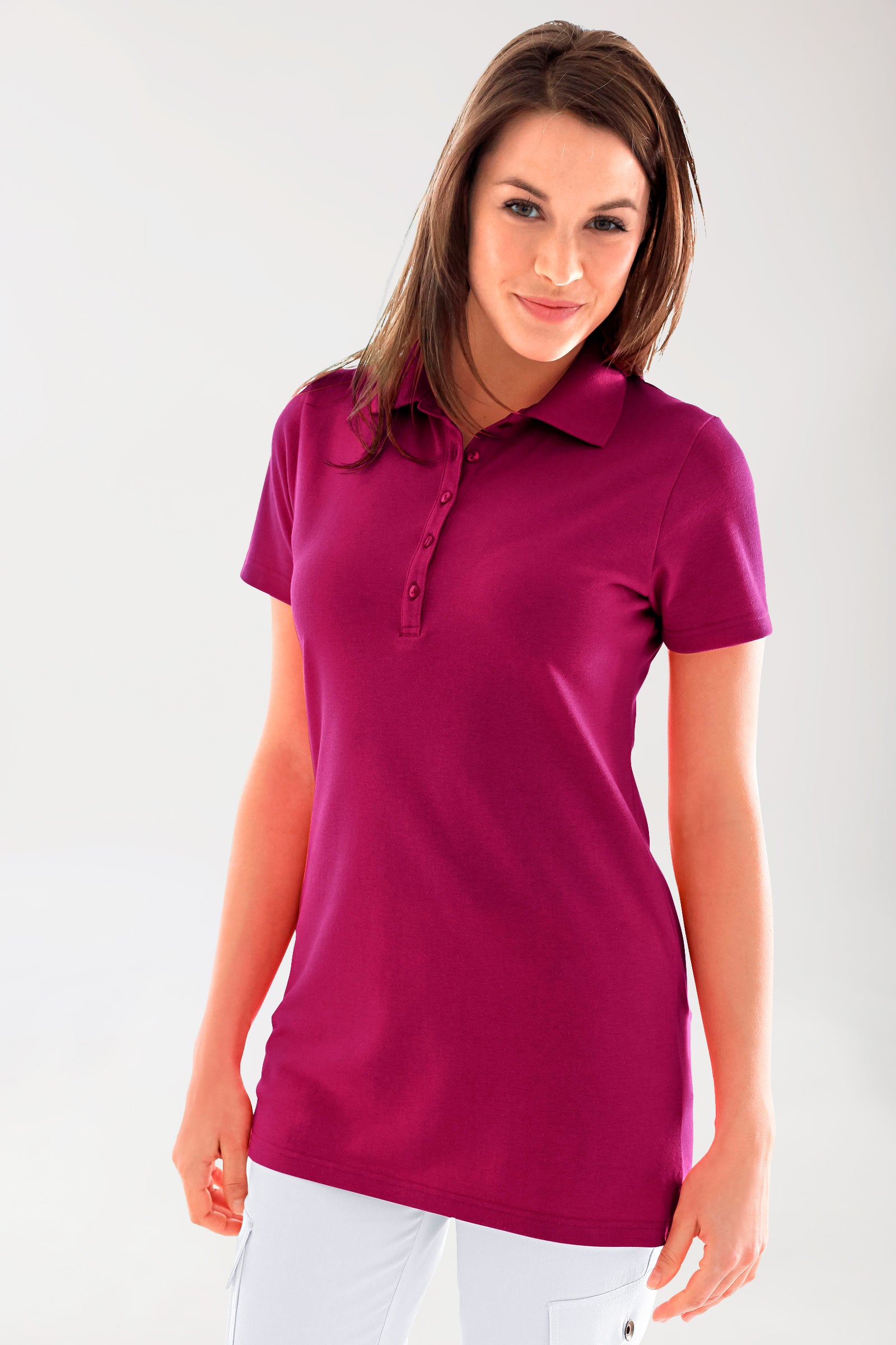 T-shirt long Stretch Femme - Col polo berry