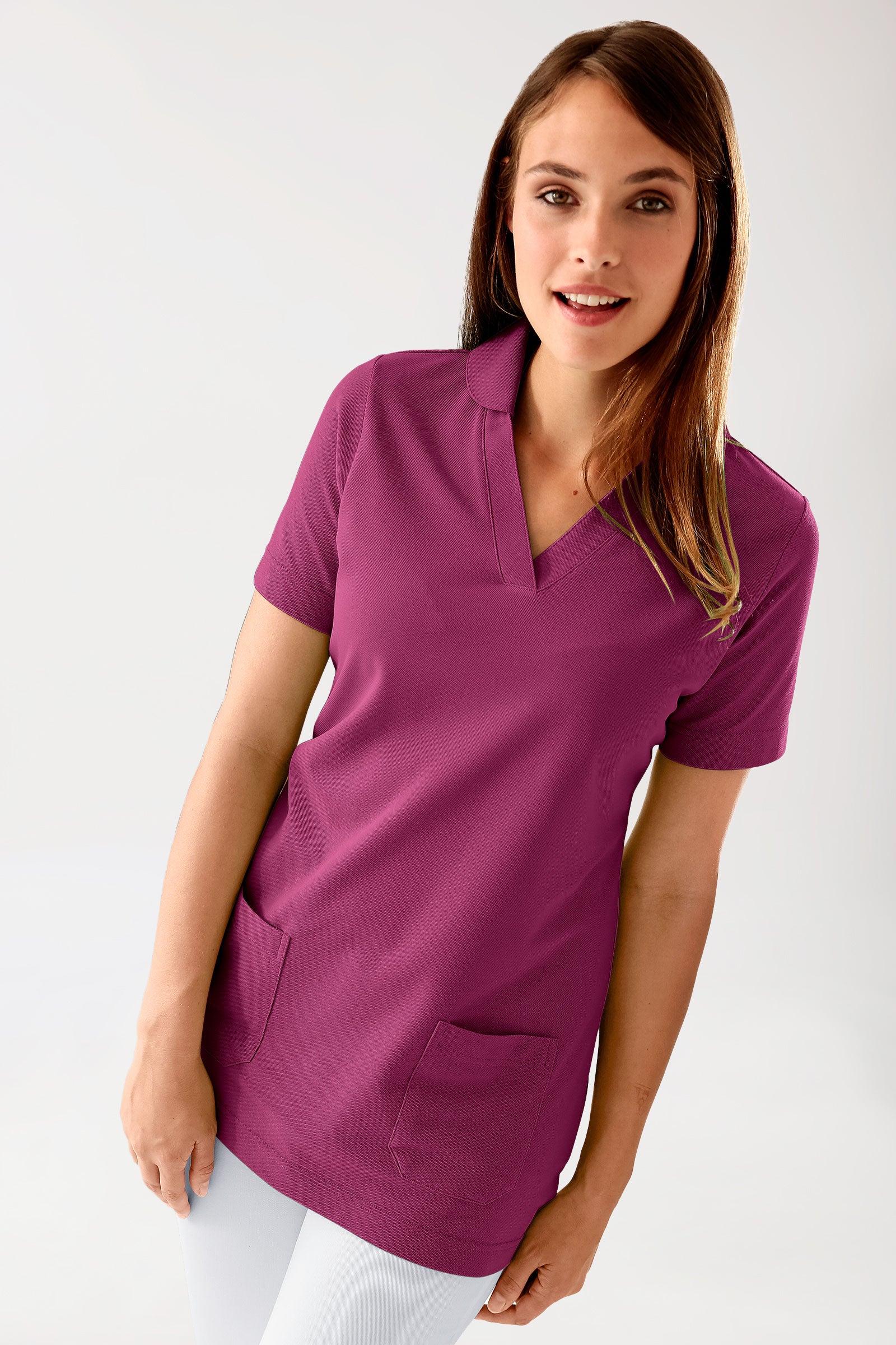 T-shirt long Femme en Piqué - Avec col berry