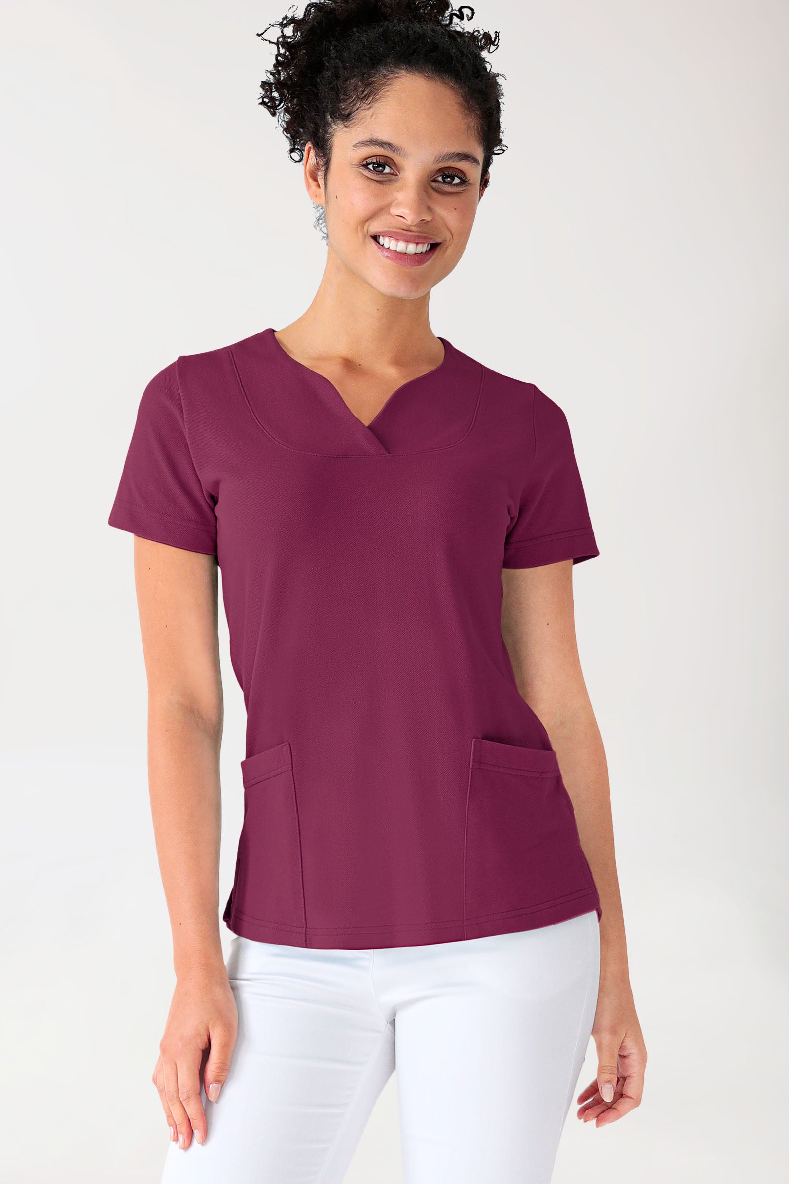 T-shirt long Femme en Piqué - Encolure diagonale berry