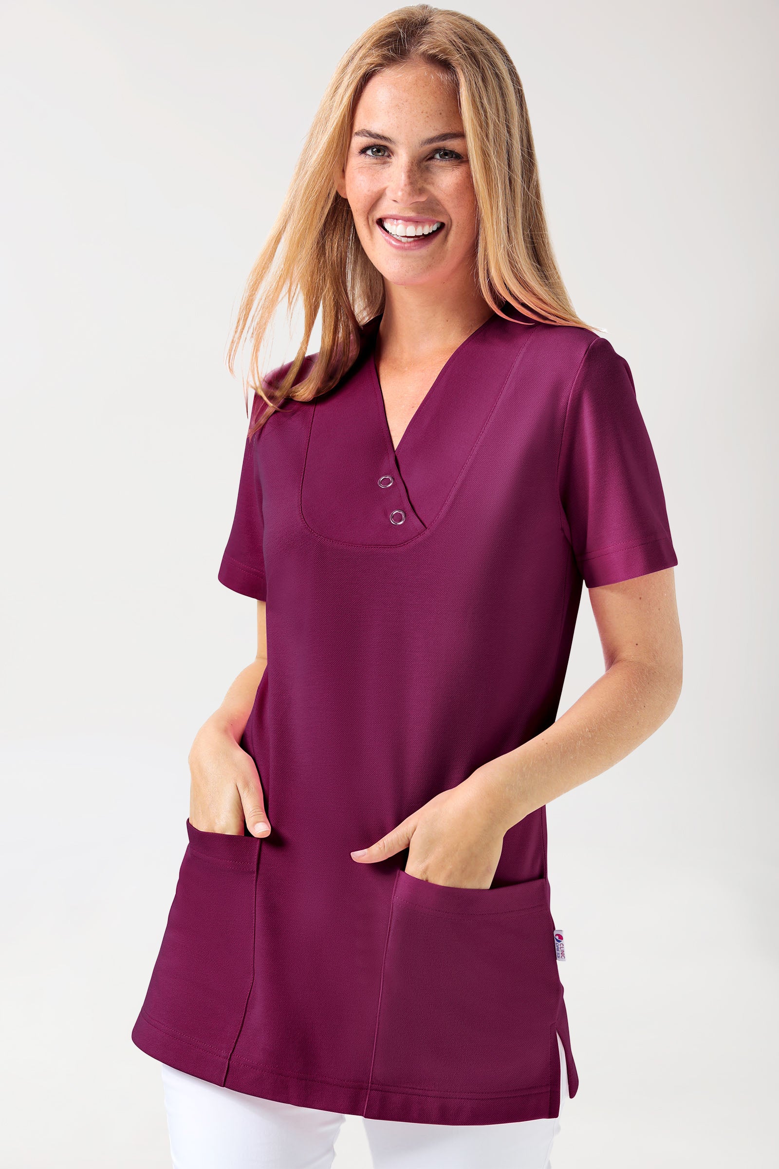 T-shirt long Femme en Piqué - Col V berry