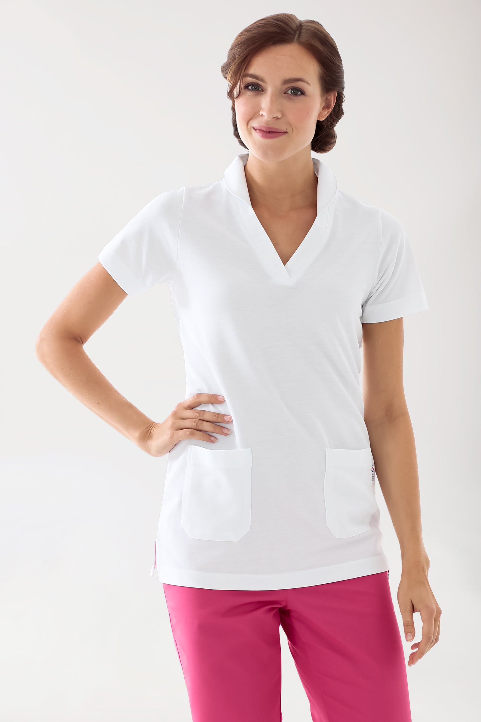 T-shirt long Femme en Piqué - Avec col blanc