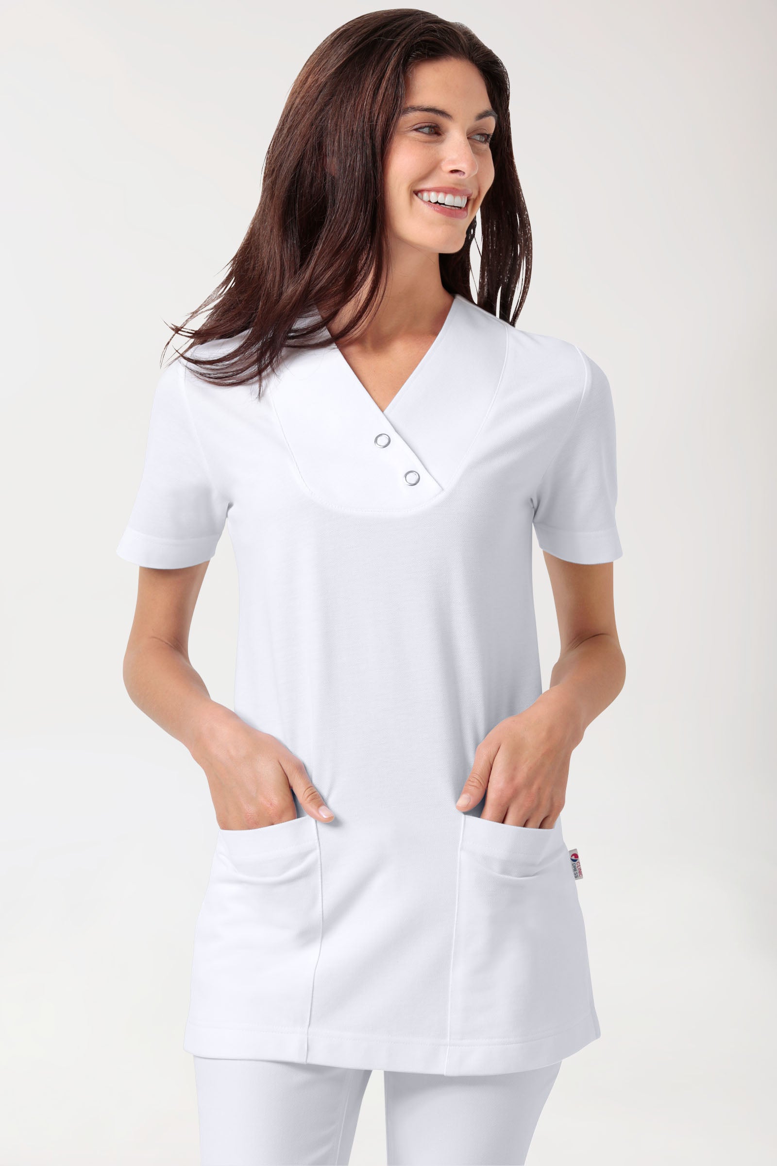 T-shirt long Femme en Piqué - Col V blanc